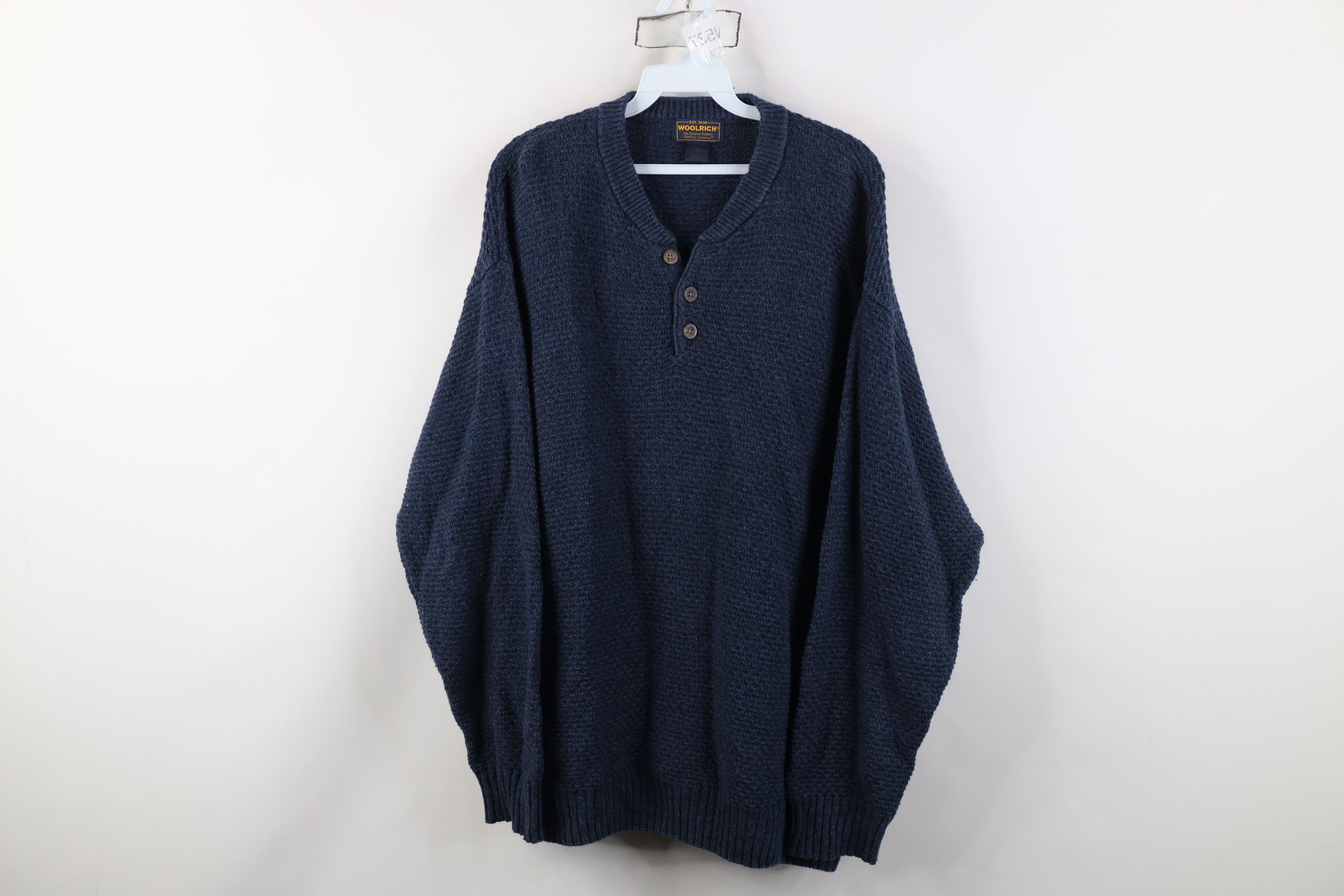 Woolrich Woolen Mills Vintage 90s Woolrich Blank Thermal Knit Henley Sweater Blue Size US XL / EU 56 / 4 - 1 Thumbnail