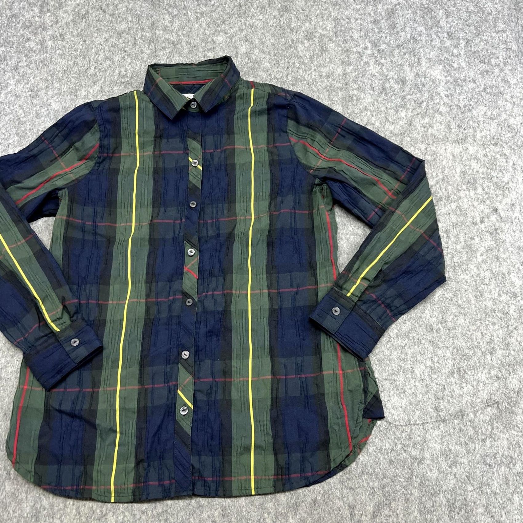 Vintage Foxcroft Shirt Womens 8P Blue Plaid Long Sleeve Button Front Stretch Petite Size M / US 6-8 / IT 42-44 - 5 Thumbnail
