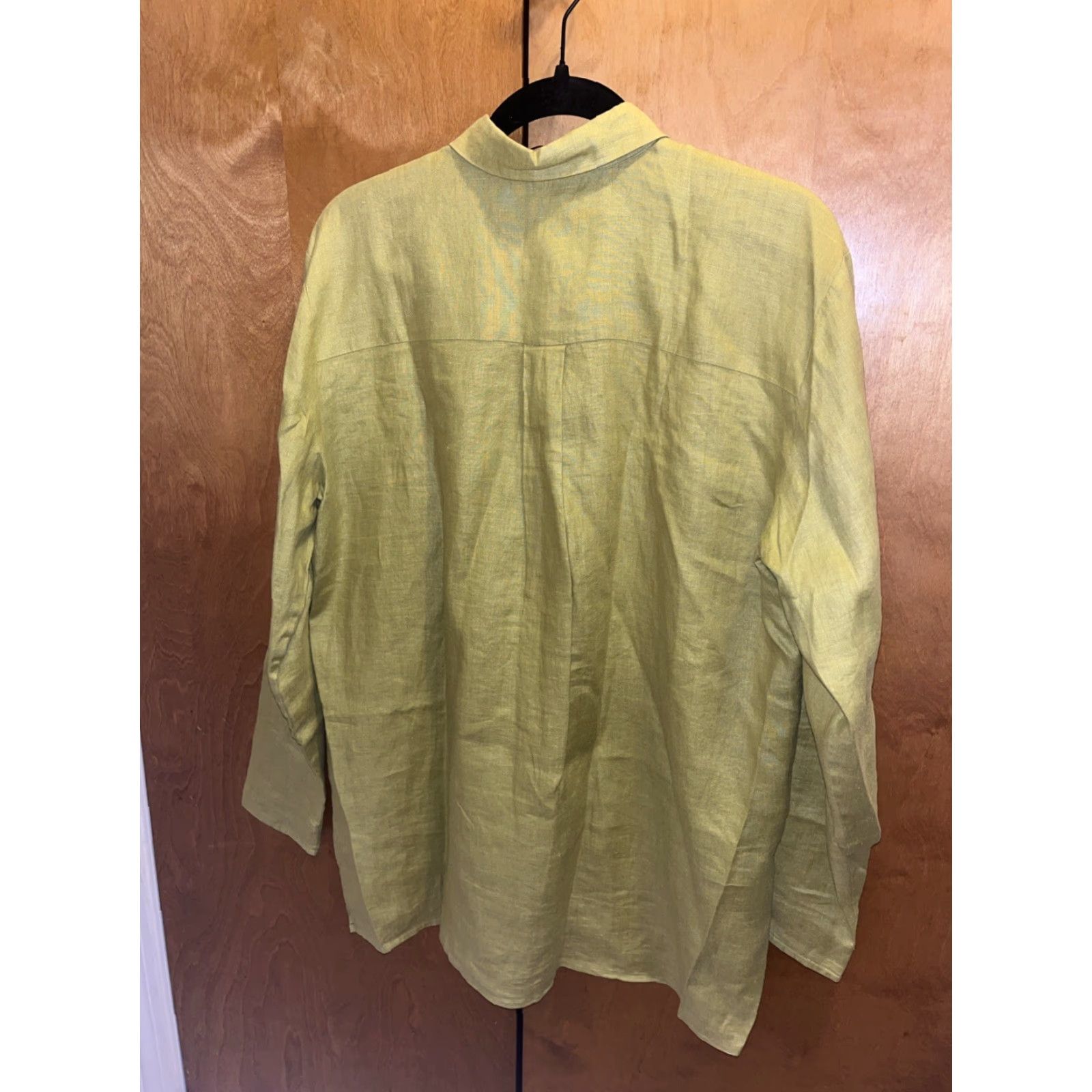 CO VINTAGE Isda & Co Womens M Linen Tunic Blouse Long Sleeve Button Up Collar Green 90s Bohemian Size M / US 6-8 / IT 42-44 - 4 Thumbnail
