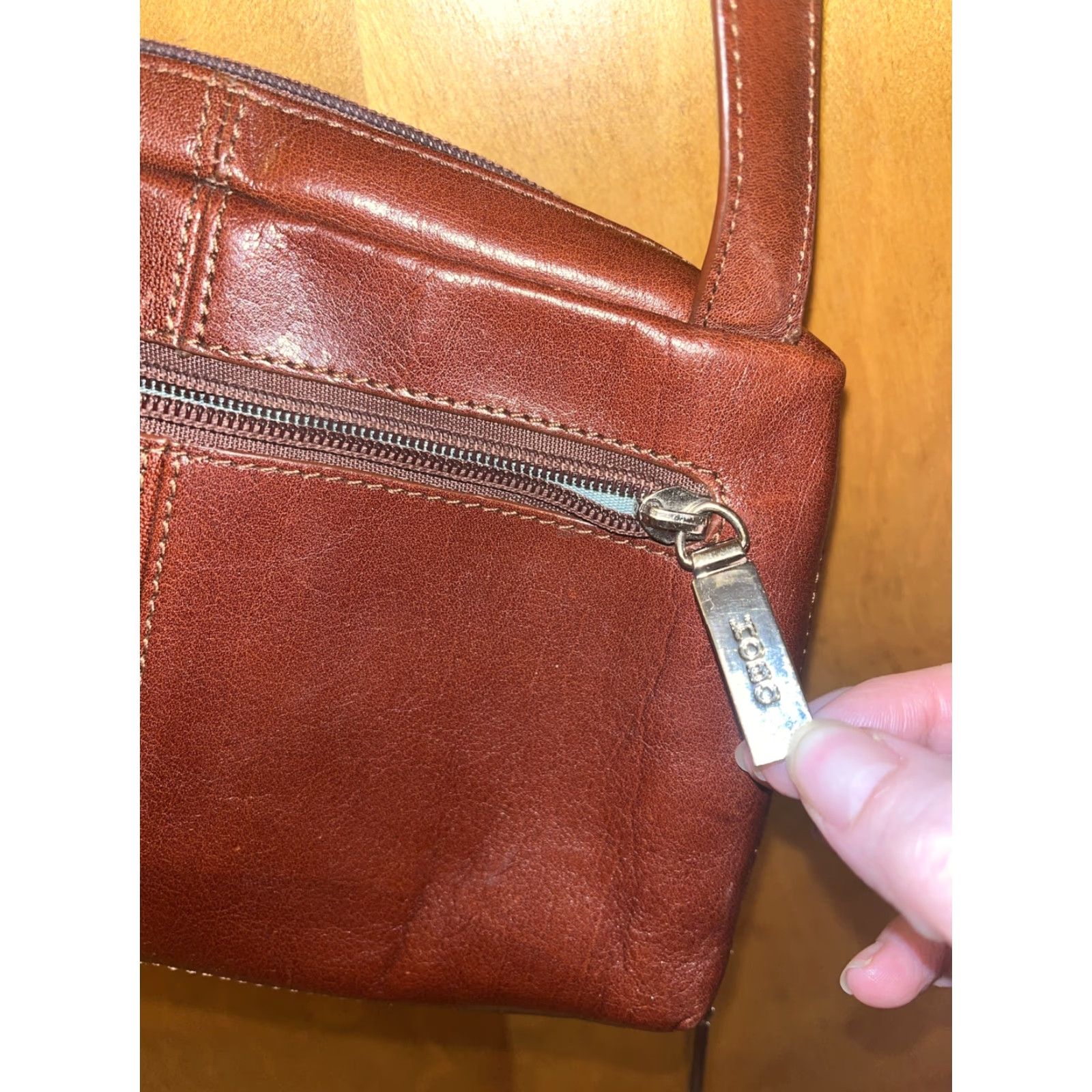 Vintage VINTAGE Hobo Small Leather Purse, Dark Brown, 90s Bohemian, Womens Size ONE SIZE - 7 Thumbnail