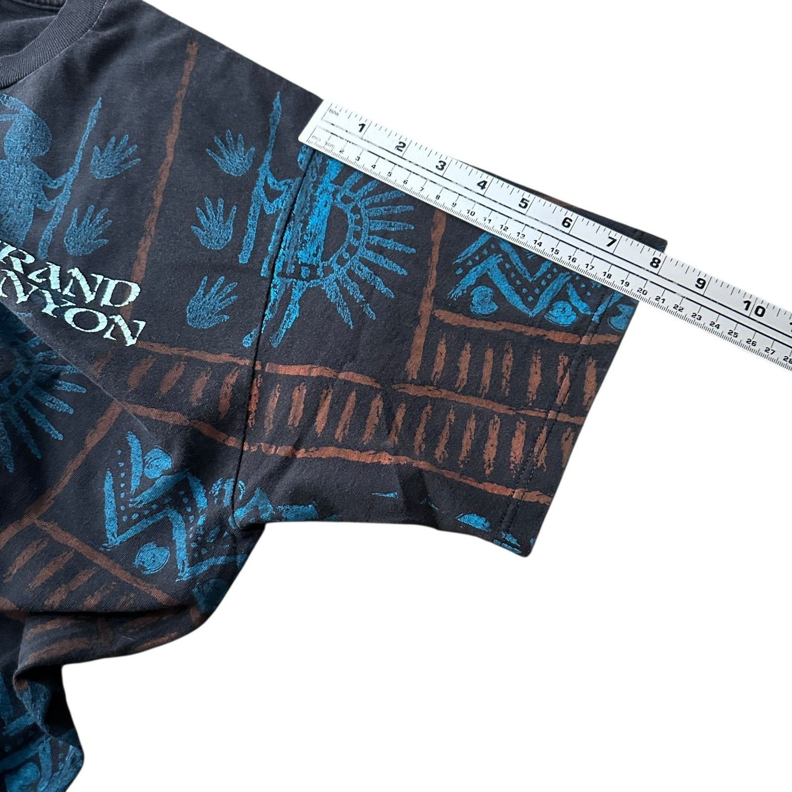 Jerzees Vintage Grand Canyon T-Shirt Mens Large Black Aztec AOP USA Size US L / EU 52-54 / 3 - 8 Thumbnail