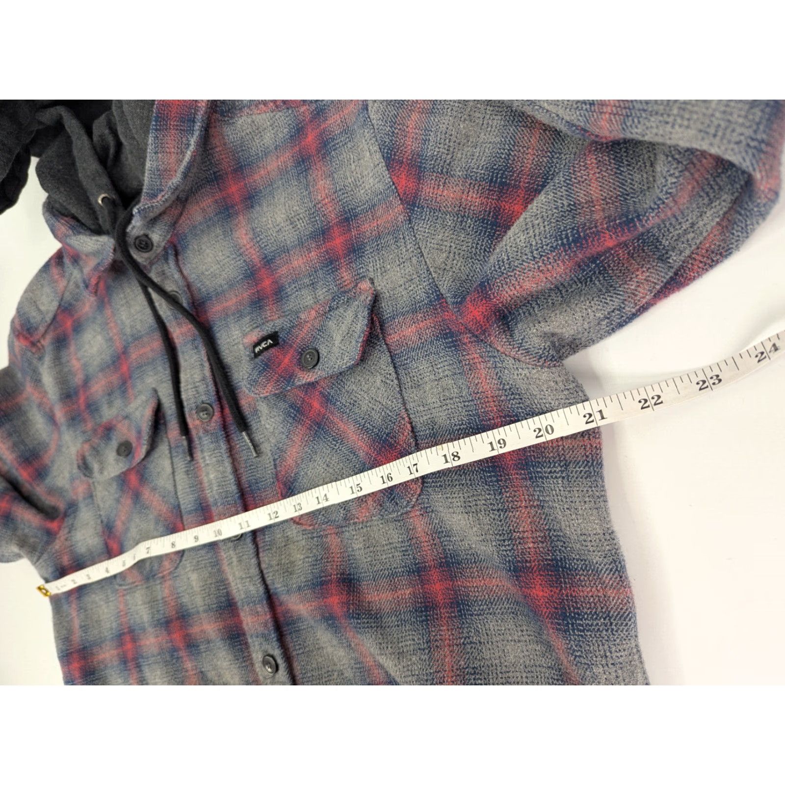 RVCA RVCA Christian Fletcher Hooded Flannel Shirt Mens M Red Gray Plaid Shacket Skate Shirt Size US M / EU 48-50 / 2 - 7 Thumbnail