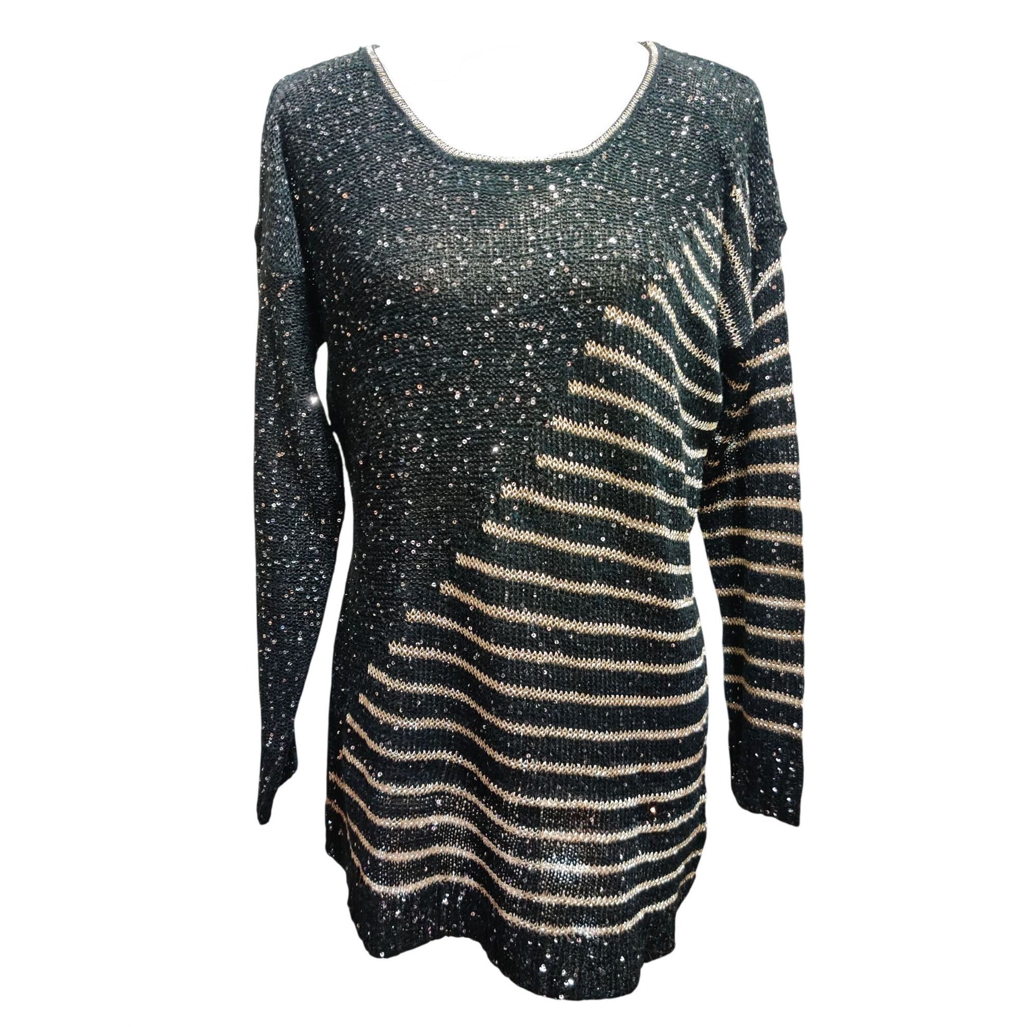 Vintage Vintage Escio Black Gold Sequin Stripe Knit Sweater Size M 8 Size M / US 6-8 / IT 42-44 - 1 Thumbnail