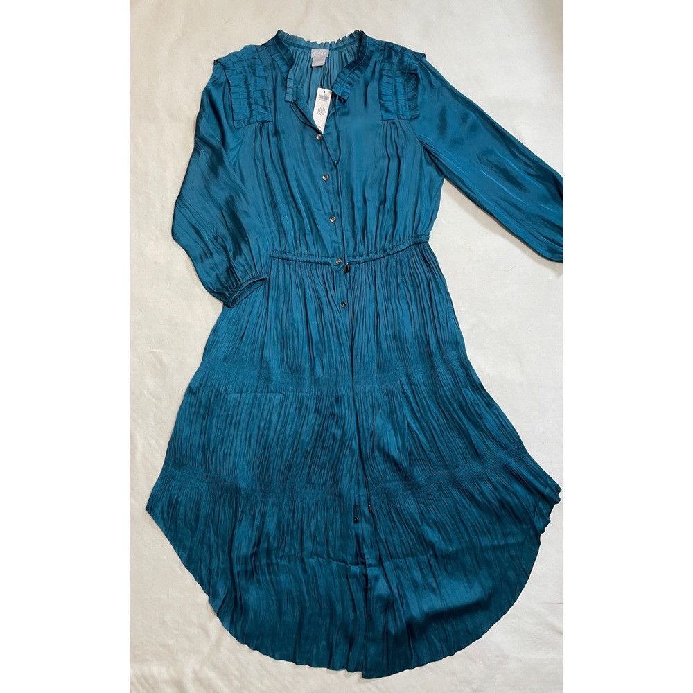Chicos NWT New $149 Chico's Crinkle Pleat Midi Teal Dress Size 2 U Size L / US 10 / IT 46 - 6 Thumbnail