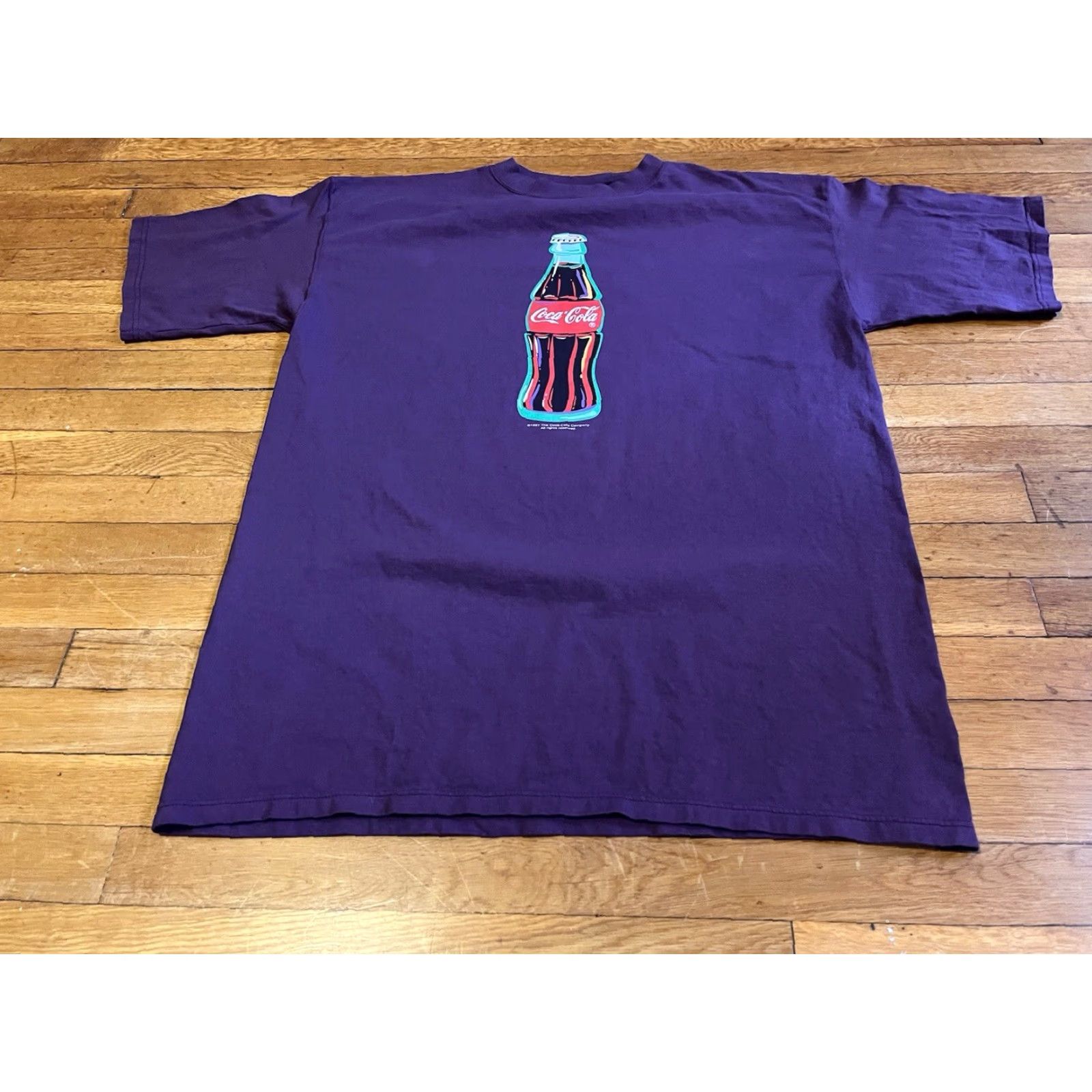 Vintage VINTAGE Coca Cola Shirt Coca Cola Logo Graphic Print 90s Men’s XL Purple White Crew Neck Short Sleeve T-Shirt Size US XL / EU 56 / 4 - 2 Thumbnail
