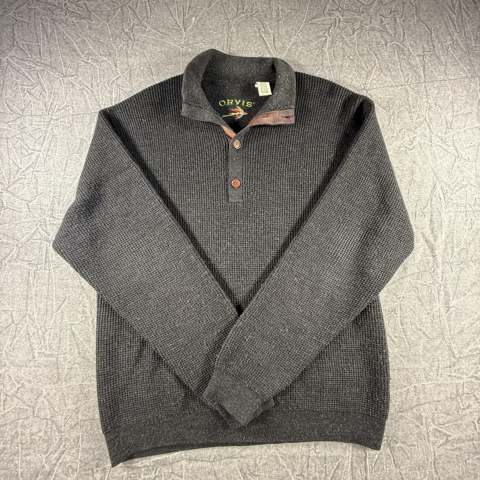Orvis Orvis Sweater Men's L Black 100% Wool Quarter Button Size US L / EU 52-54 / 3 - 2 Thumbnail