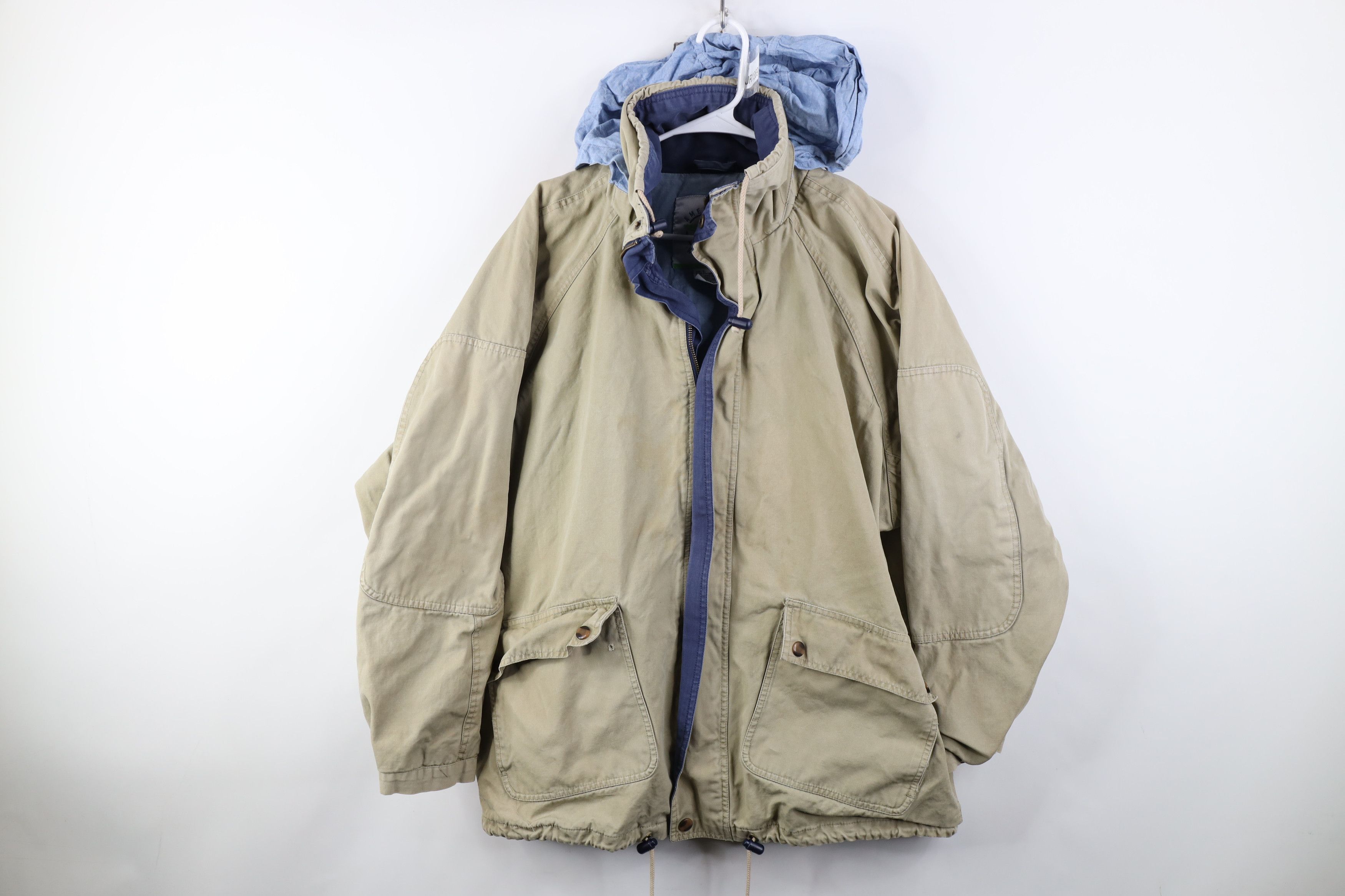 Vintage Vintage 90s Streetwear Heavy Canvas Hooded Jacket Beige Size US L / EU 52-54 / 3 - 1 Thumbnail
