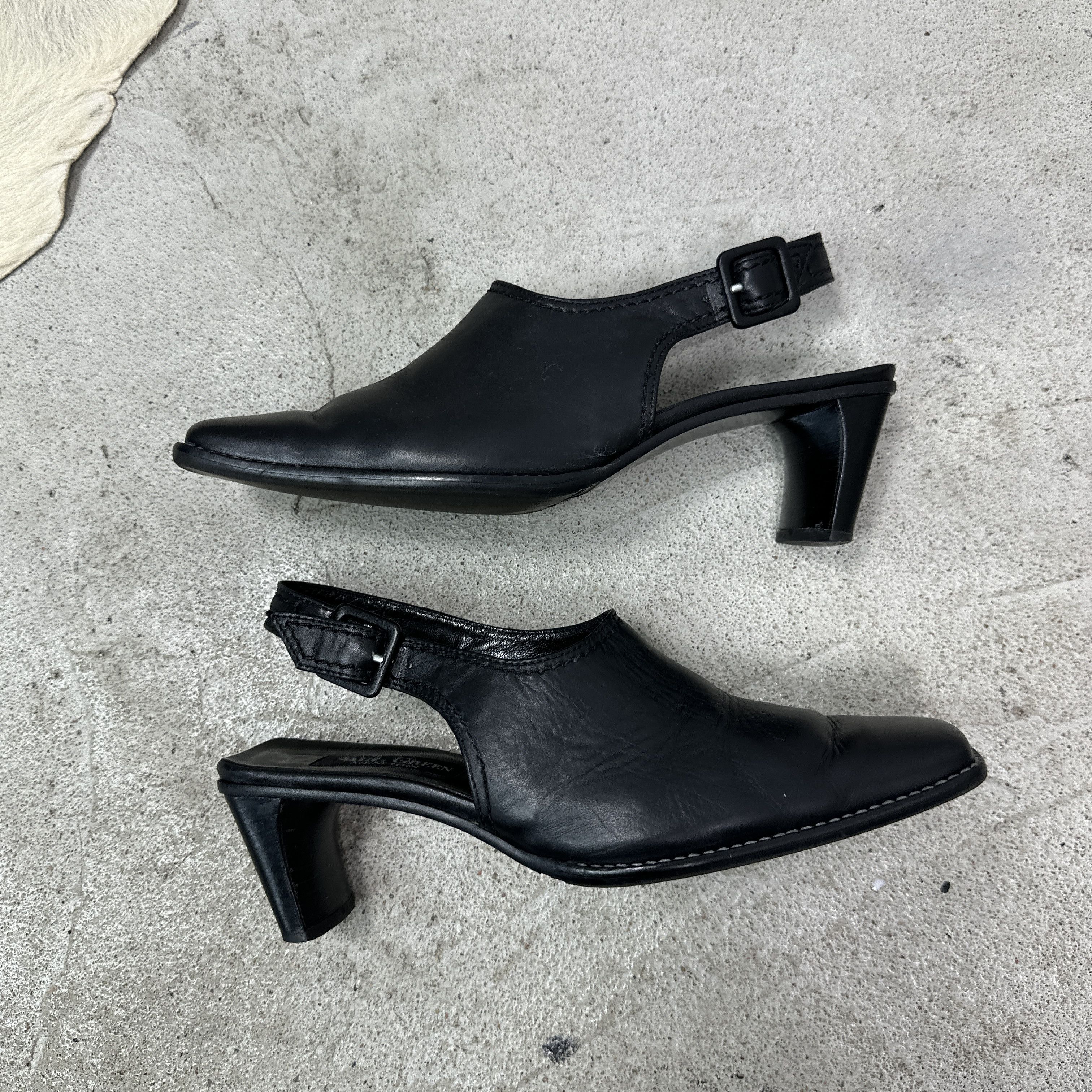 Vintage Vintage Avant Garde Leather Sling Back Square Toe Heels Y2K Size US 9 / IT 39 - 9 Thumbnail