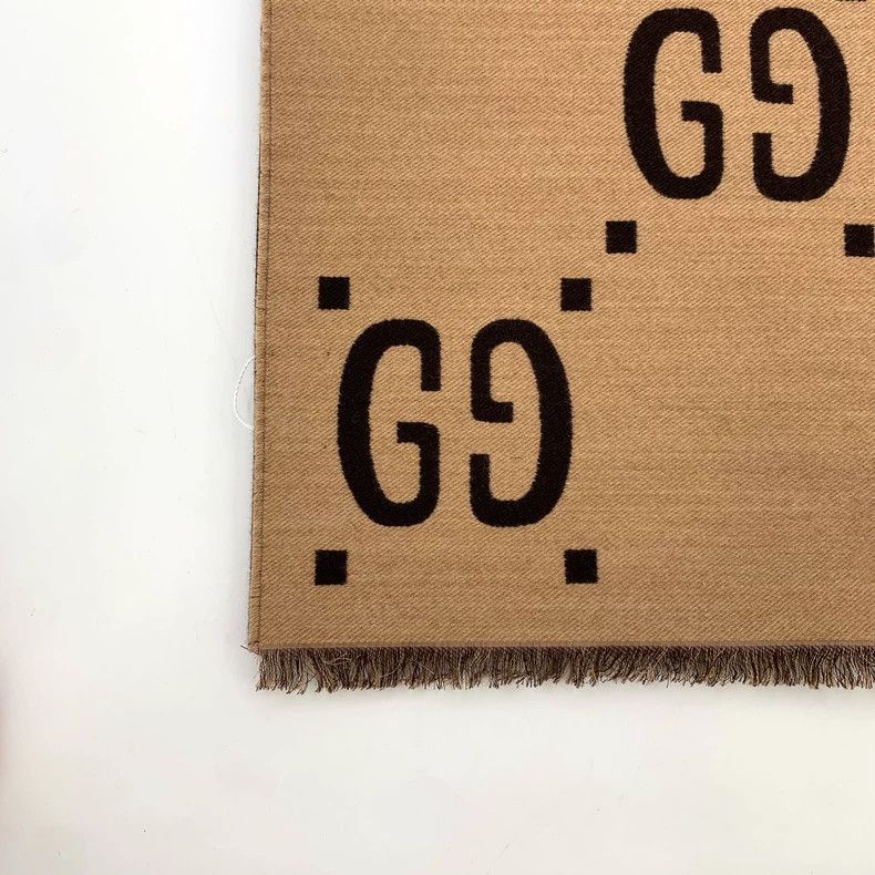 Gucci Gucci Brown logo jacquard full-print wool tassel scarf Size ONE SIZE - 4 Thumbnail