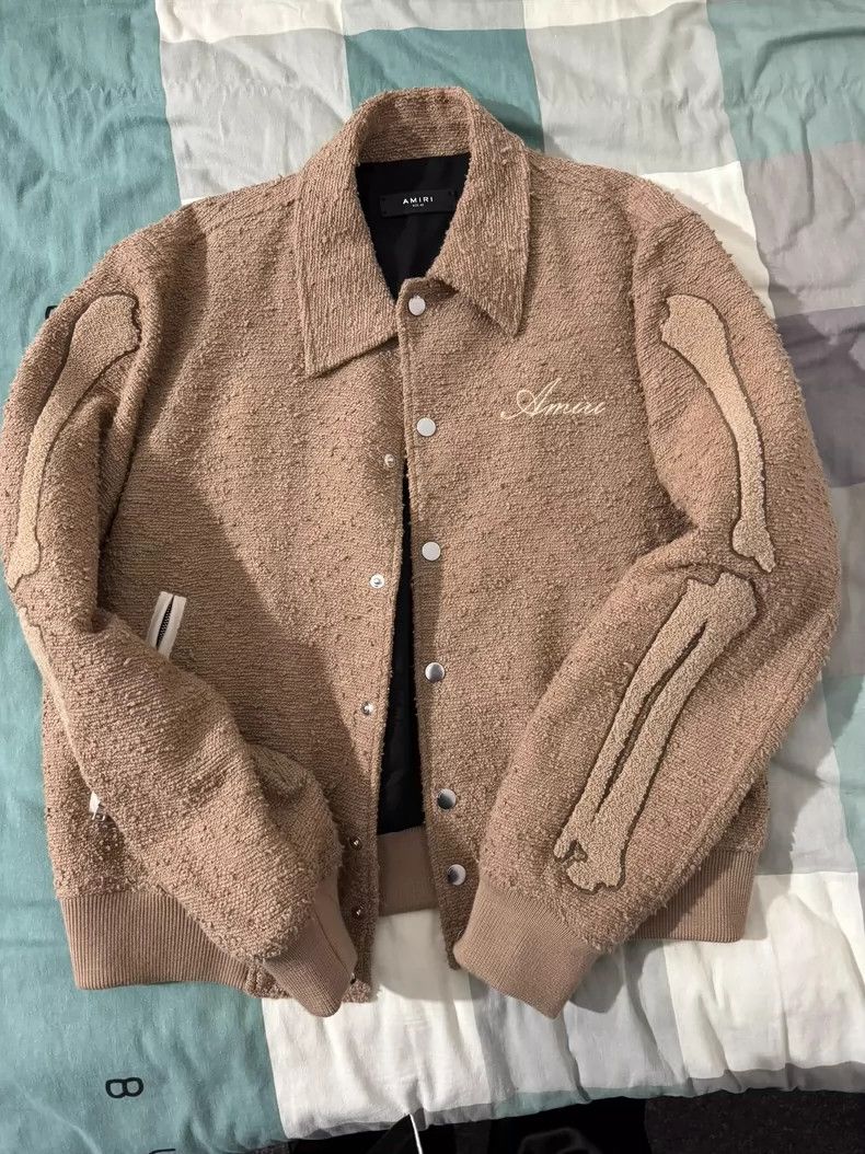 Amiri Rare Amiri Bone Baseball Jacket in Khaki Size US L / EU 52-54 / 3 - 1 Thumbnail