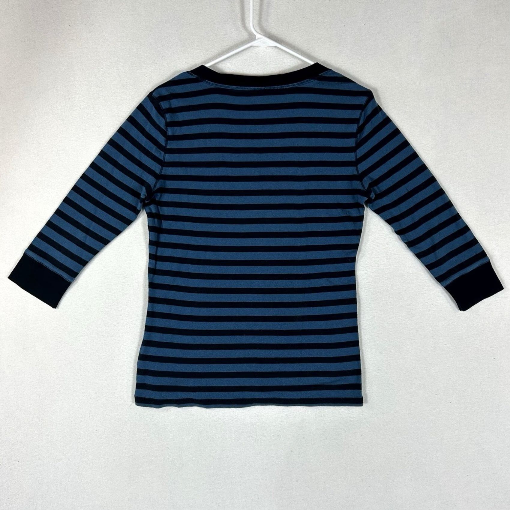 Gap Gap Shirt Womens Large Blue Striped 3/4 Sleeve V-Neck Cotton Tee Size L / US 10 / IT 46 - 6 Thumbnail
