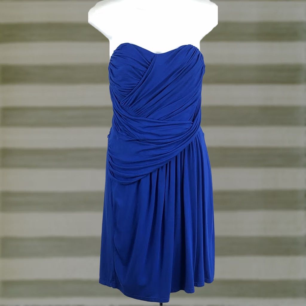 Express Vintage Sweetheart Dress L Blue Strapless Draped Ruched Y2K Glam Punk Shealth Size L / US 10 / IT 46 - 1 Thumbnail