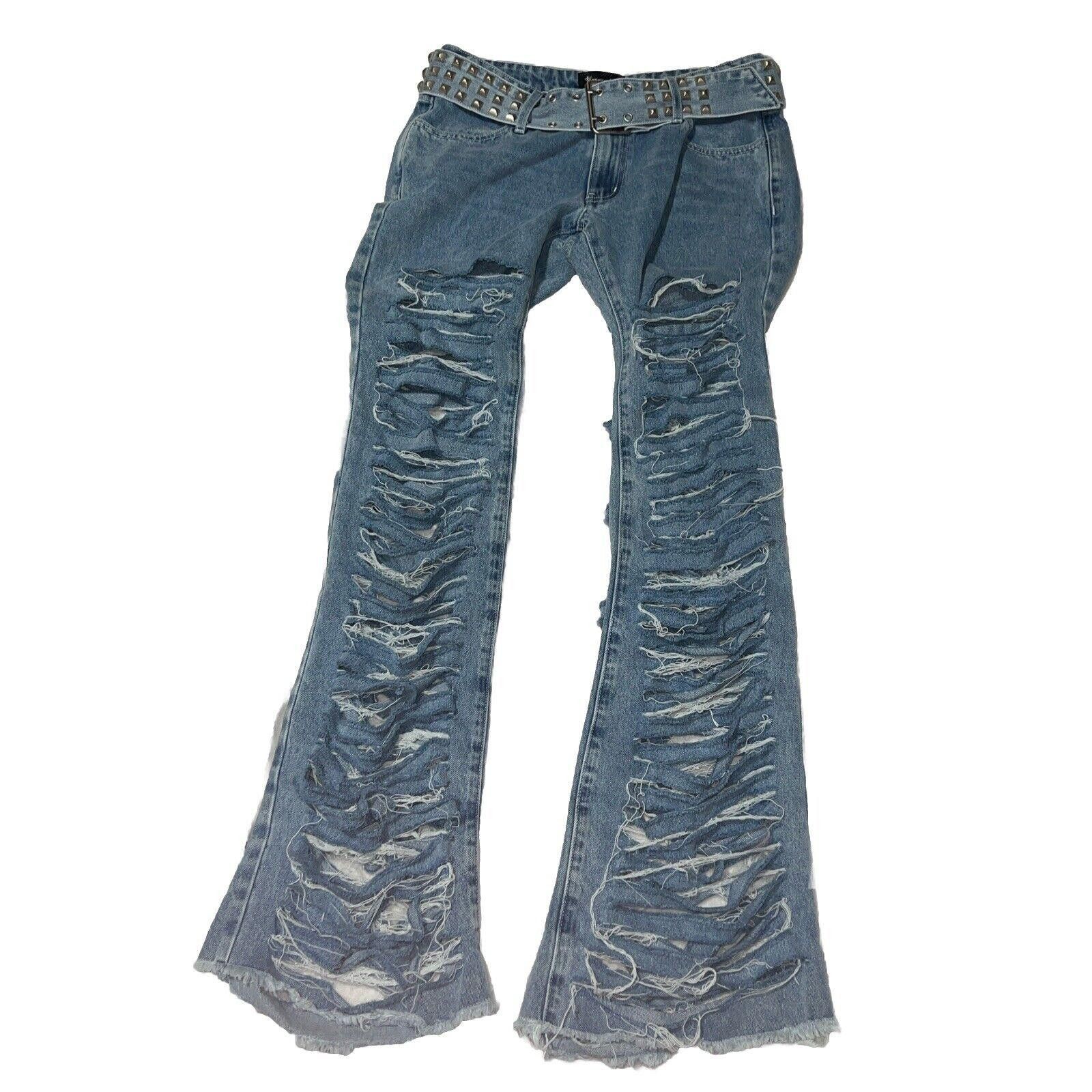 Designer M Destroyed Bootcut Jeans Dolls Kill Pants Shredded Cut Torn Size 32" / US 10 / IT 46 - 2 Thumbnail