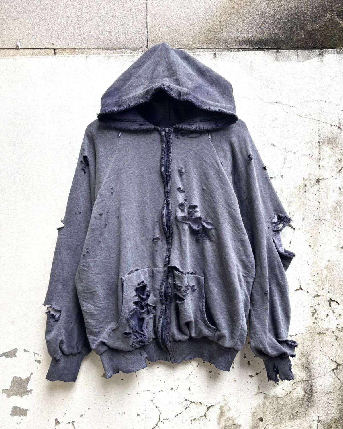 Vintage Thrashed Faded Distressed Thermal Navy Hoodie ERD Grunge Size US L / EU 52-54 / 3 - 1 Thumbnail
