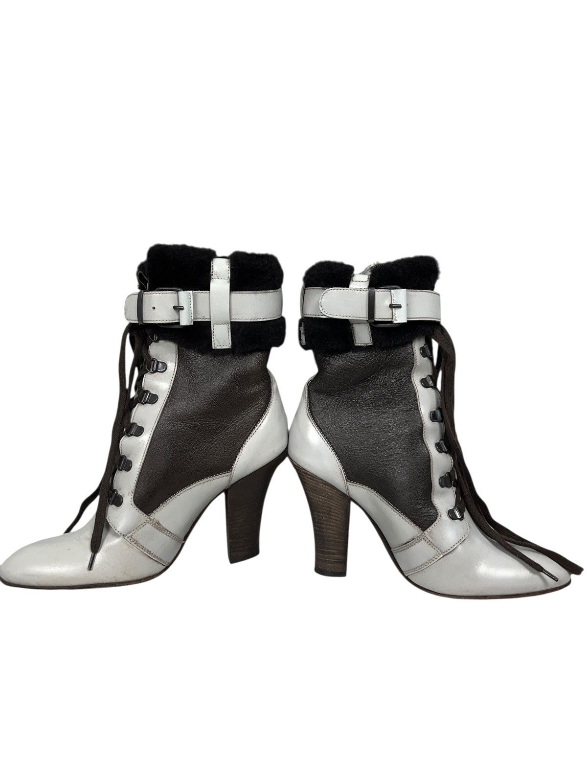 MoMA × Vintage Vintage MoMa Leather Fur Heels Boots Avant Garde Italy Size US 9.5 / IT 39.5 - 5 Thumbnail