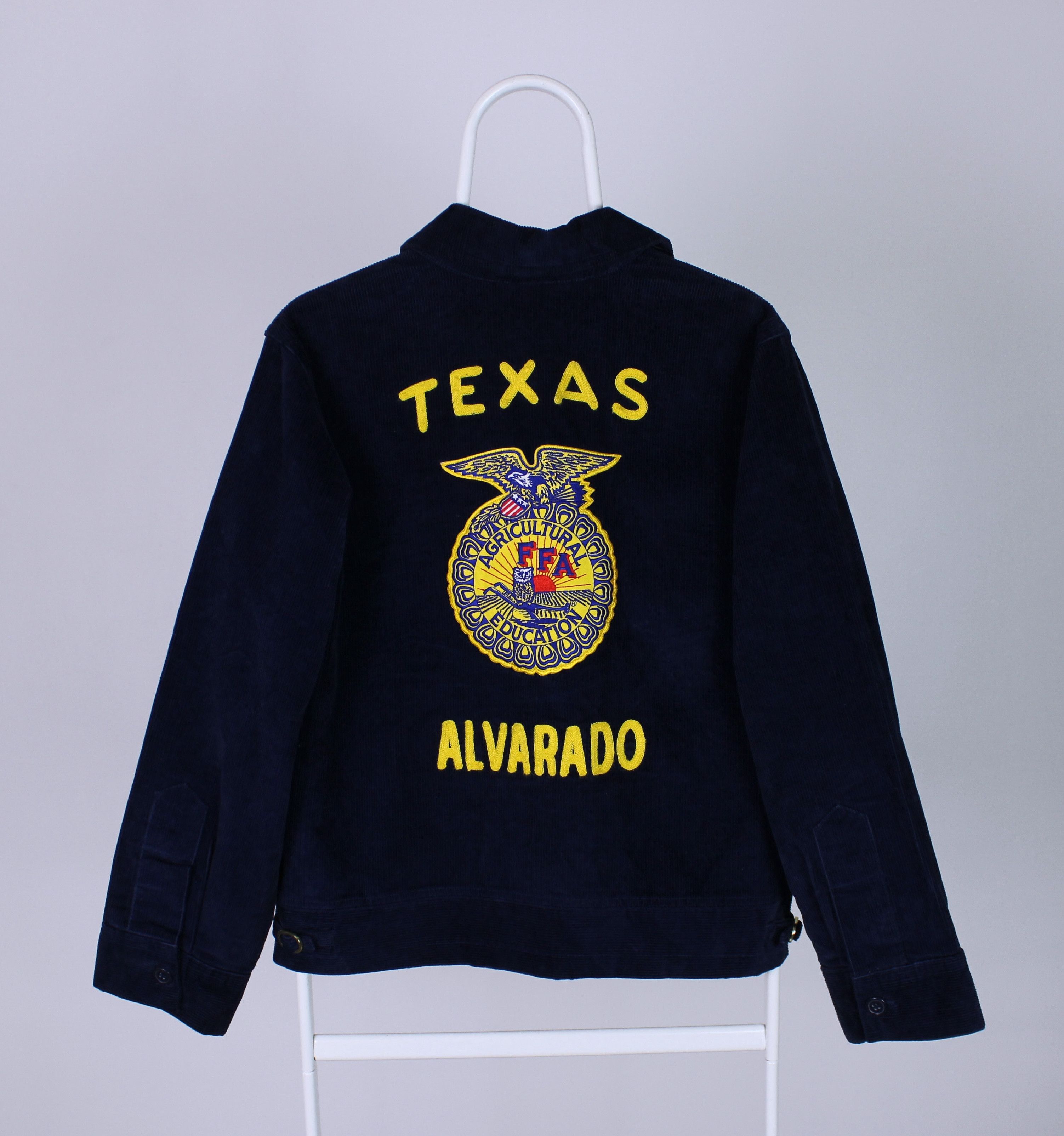 Image of Made In USA x Vintage Ffa Velvet Women Army Jacket Texas 1928 S Navy Blue (Size Small)