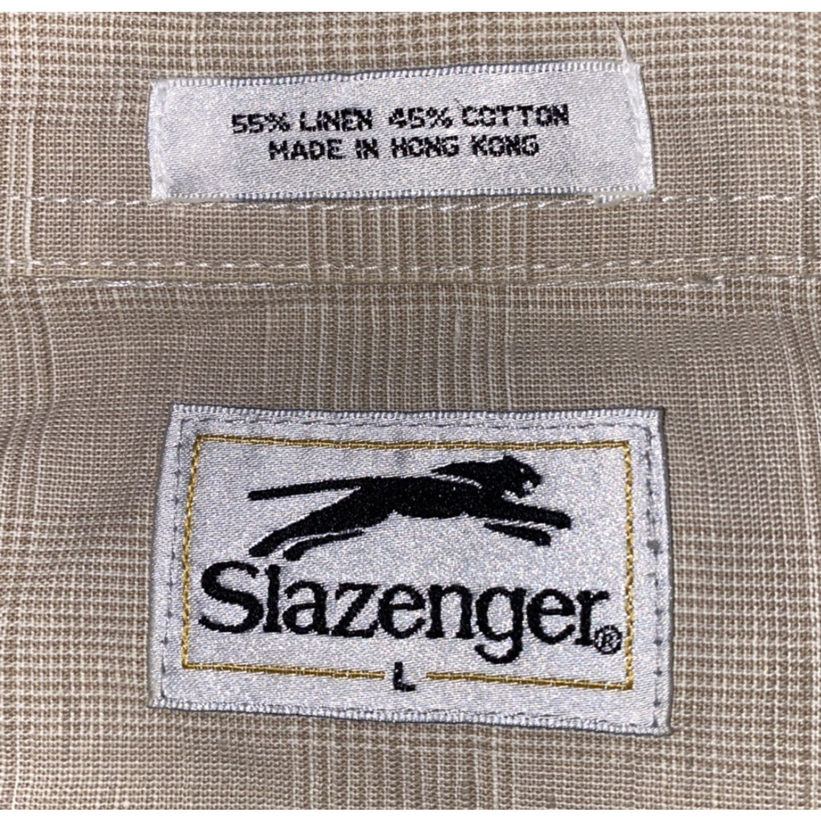 Vintage Slazenger Shirt Mens Beige Linen/Cotton Short Sleeve Button Front Size L Size US L / EU 52-54 / 3 - 6 Thumbnail