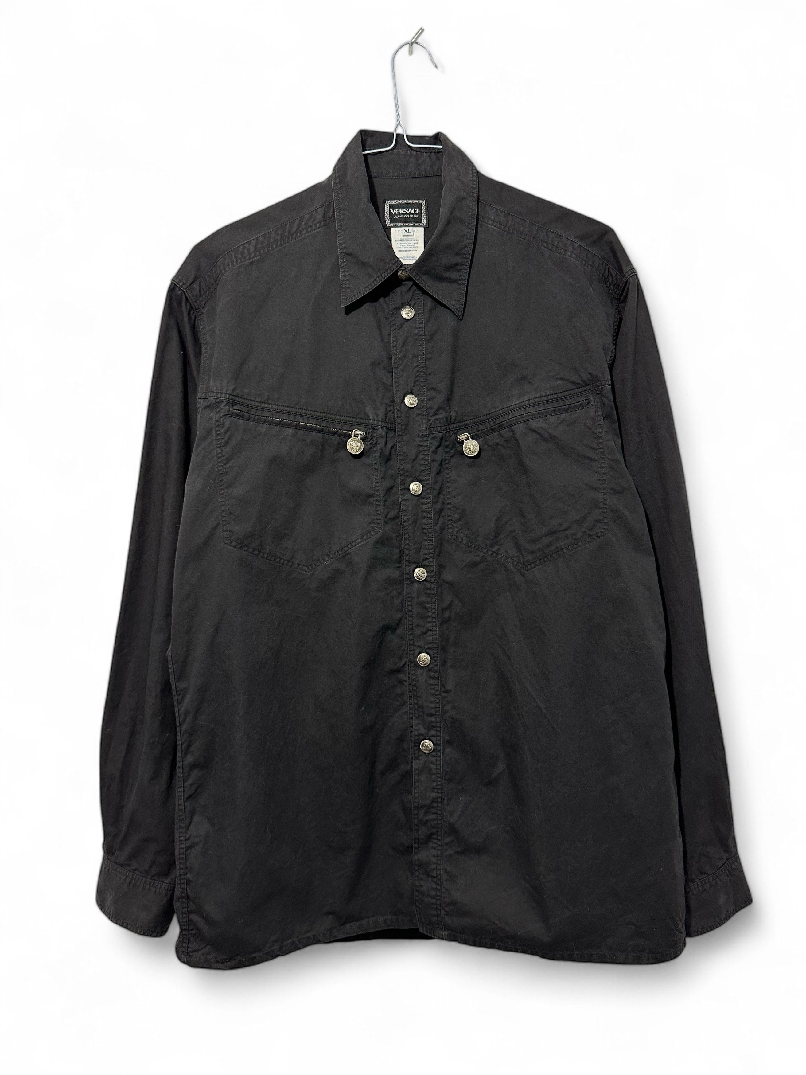 Versace Vintage Versace Black Cotton Overshirt Medusa Metal Buttons Size US XL / EU 56 / 4 - 1 Thumbnail