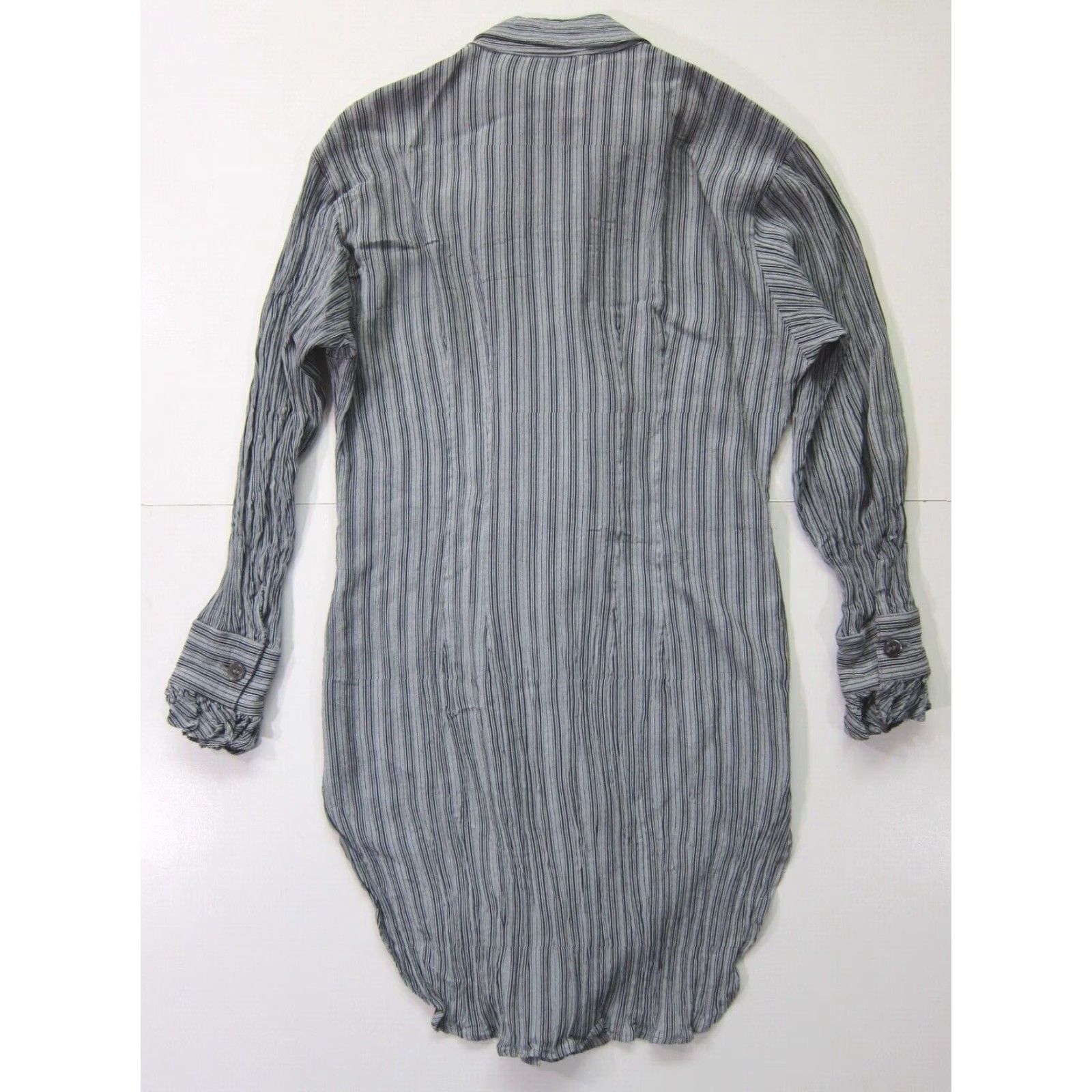 Vintage a.b.s USA Rayon Grey Black Stripe Ruffle Neck Long Sleeve Blouse Women S Size S / US 4 / IT 40 - 2 Thumbnail