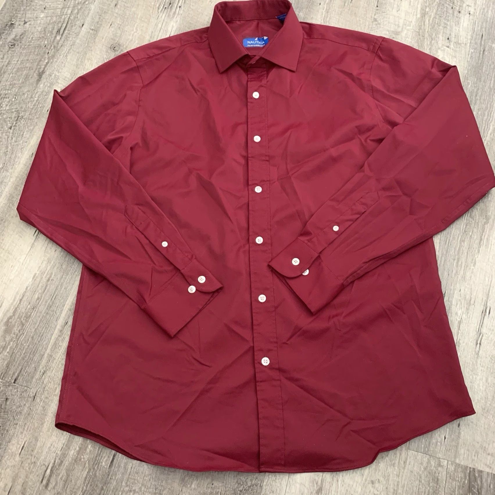 Nautica Nautica Performance Shirt Mens L Regular Burgundy Spread Collar 16 34/35 Dress Shirt Size US L / EU 52-54 / 3 - 7 Thumbnail