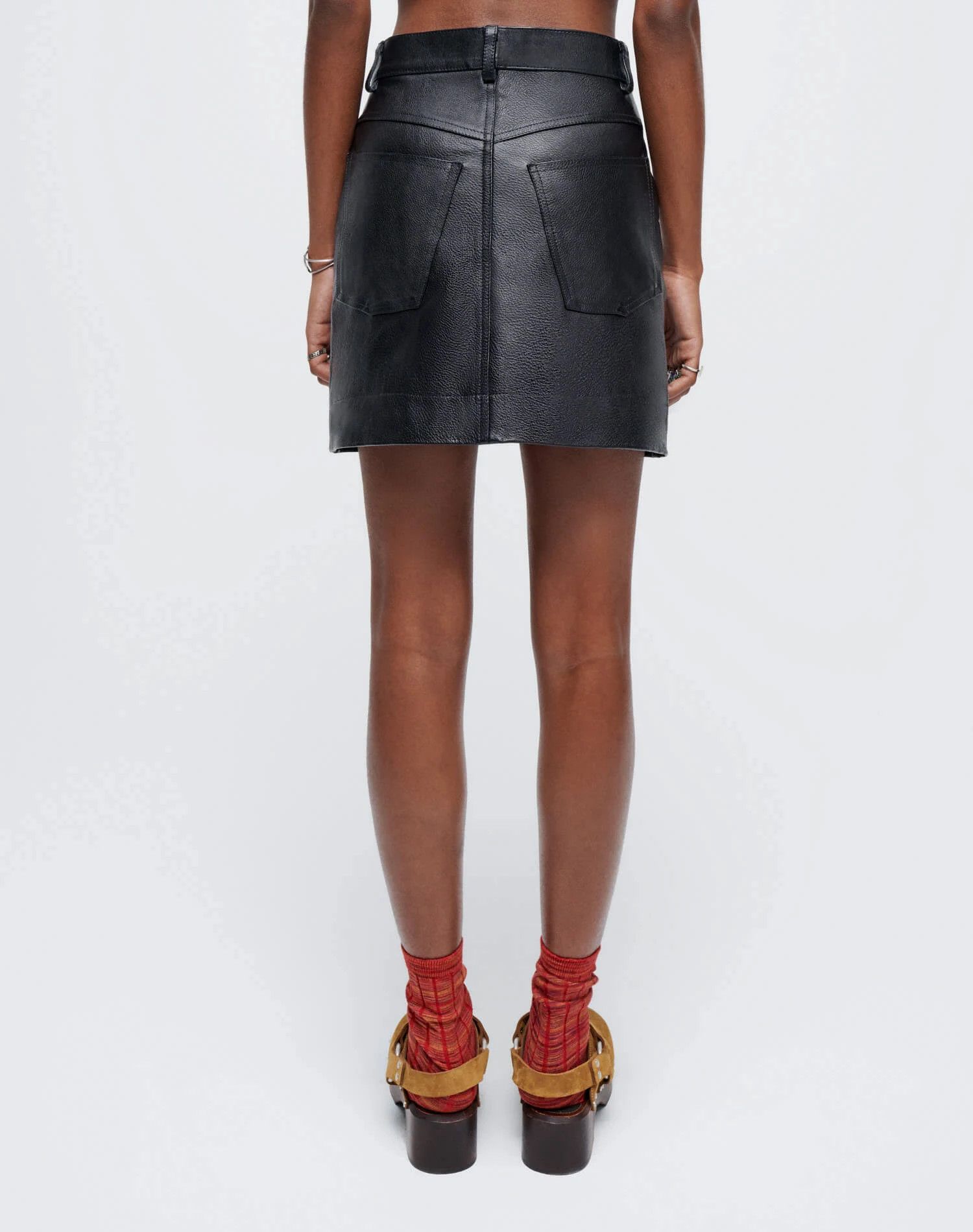 RE/DONE o1mle0524 Leather Short Mini Skirt in Black Size 29" - 4 Thumbnail