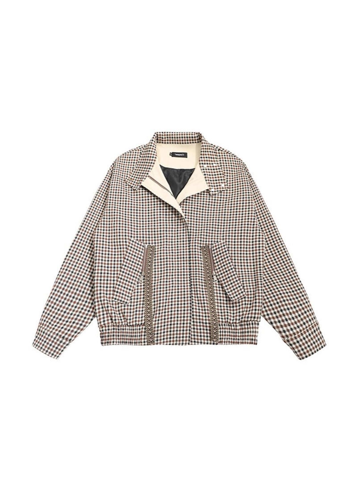 Vintage Brown Plaid Zip-Up Bomber Jacket Size US M / EU 48-50 / 2 - 1 Thumbnail