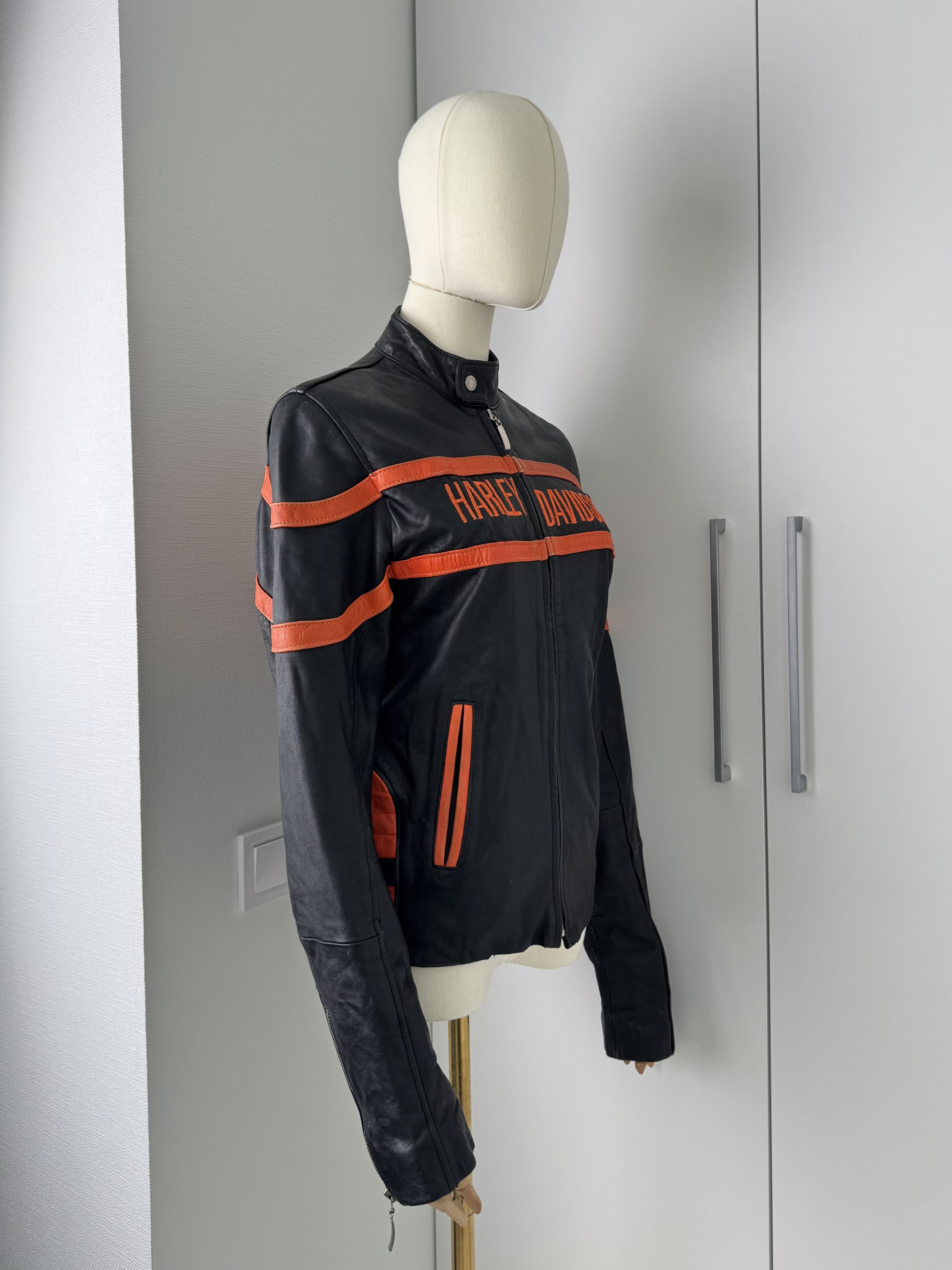 Vintage Y2K Leather Jacket Womens Orange Biker Zip Up Moto Style Size M / US 6-8 / IT 42-44 - 2 Thumbnail