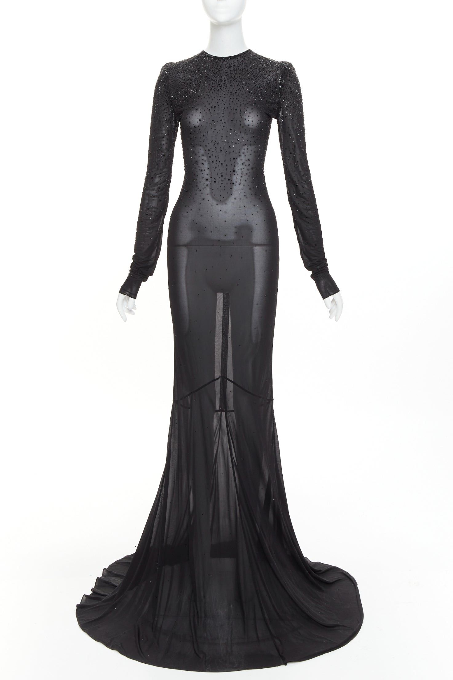 Alexandre Vauthier ALEXANDRE VAUTHIER black sheer degrade crystal long sleeve long train gown dress Size S / US 4 / IT 40 - 1 Thumbnail