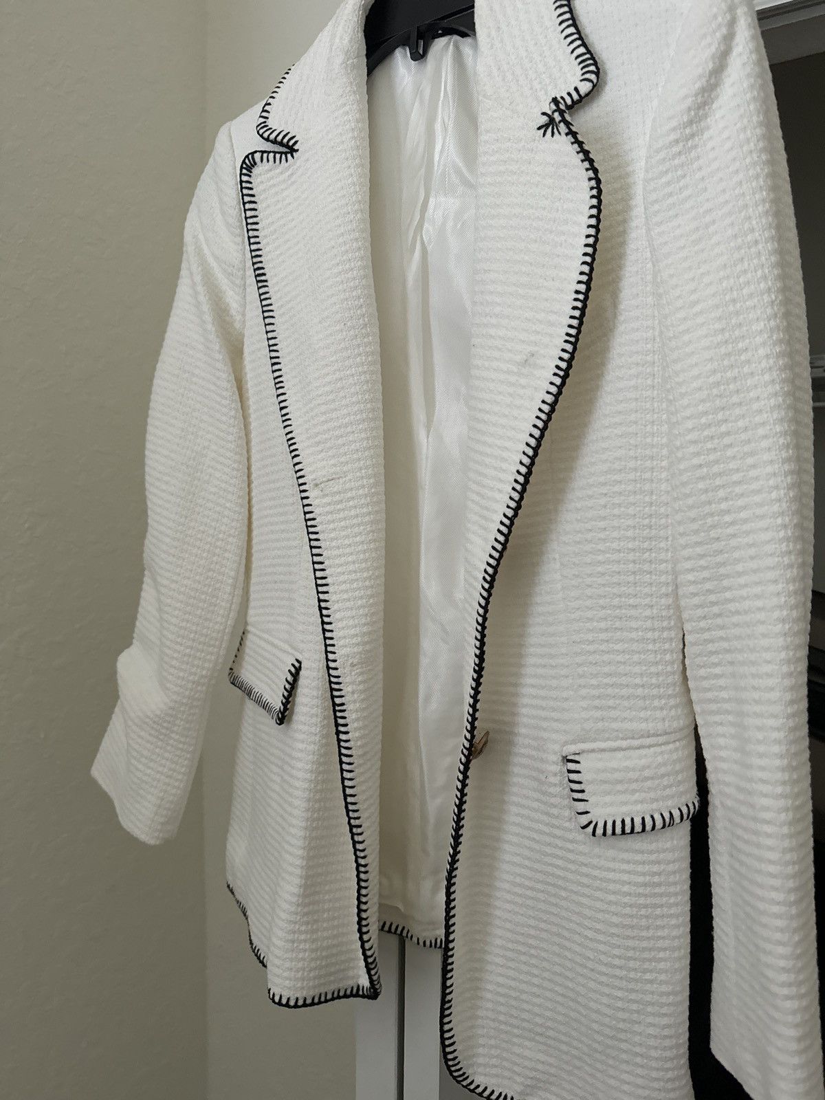 Zara White black stitching blazer Size S / US 4 / IT 40 - 4 Thumbnail