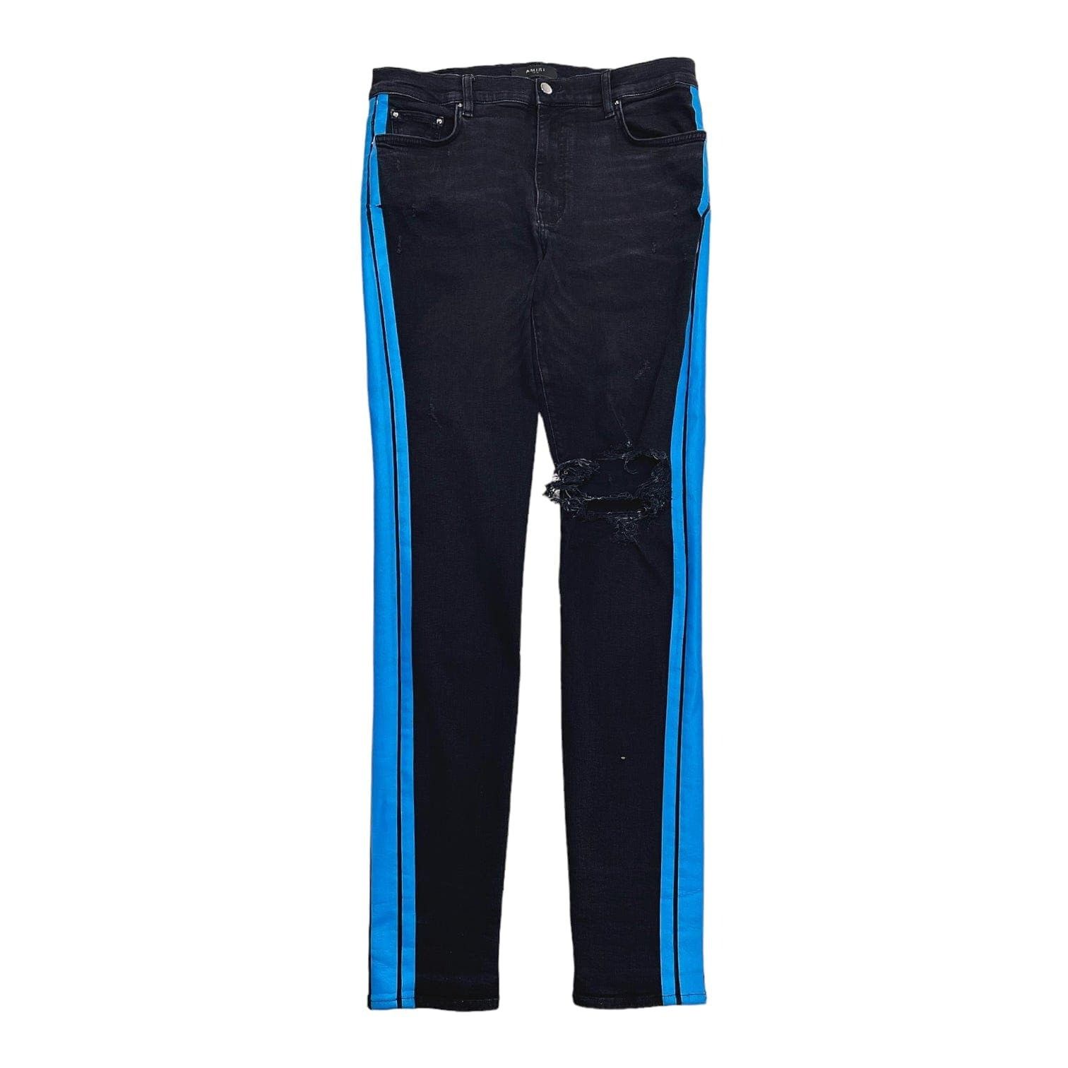 image of Amiri Broken Track Jeans Aged Black Neon Blue, Men's (Size 36)