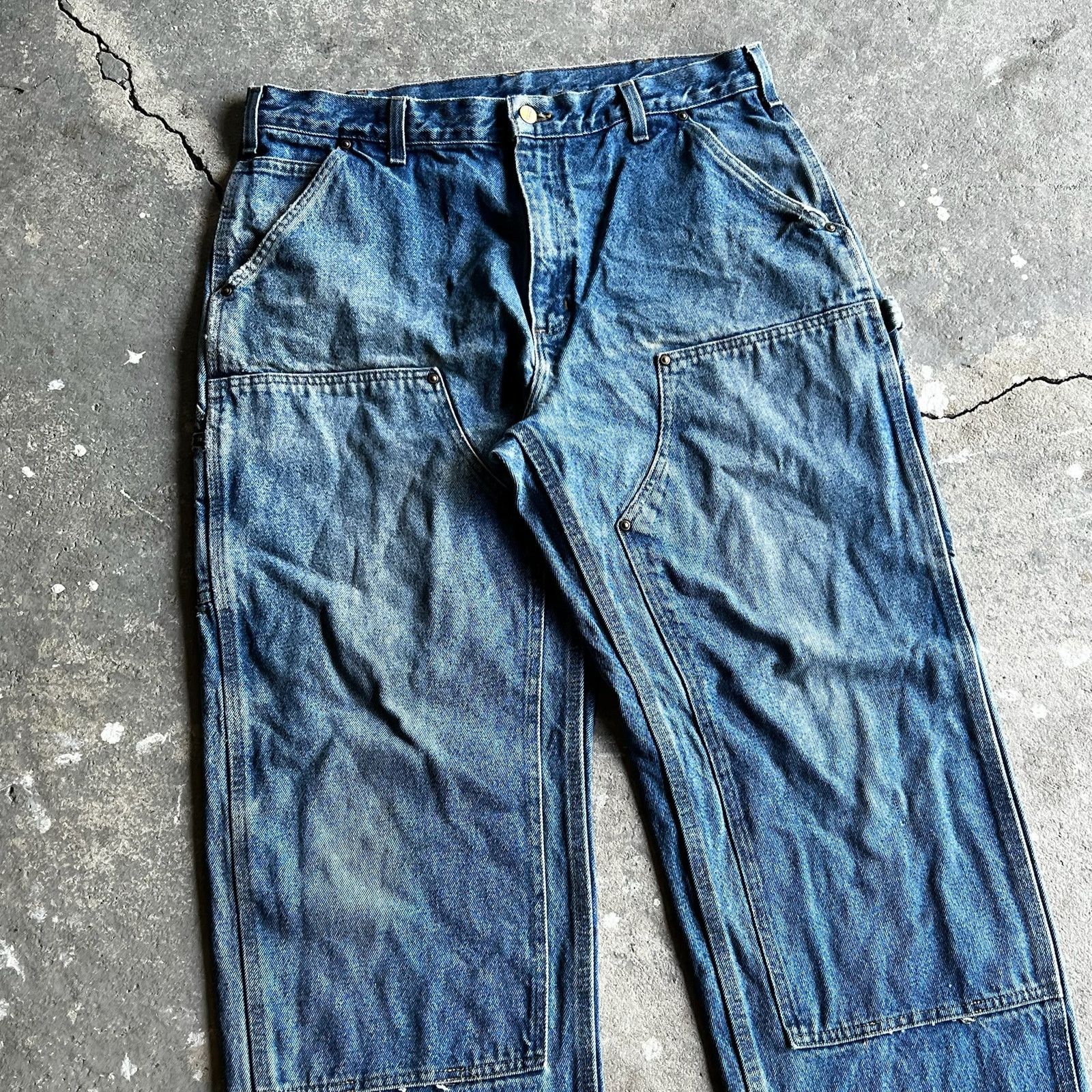 Carhartt × Vintage Carhartt faded denim blue jean double knee work wear pants Size US 35 - 2 Thumbnail