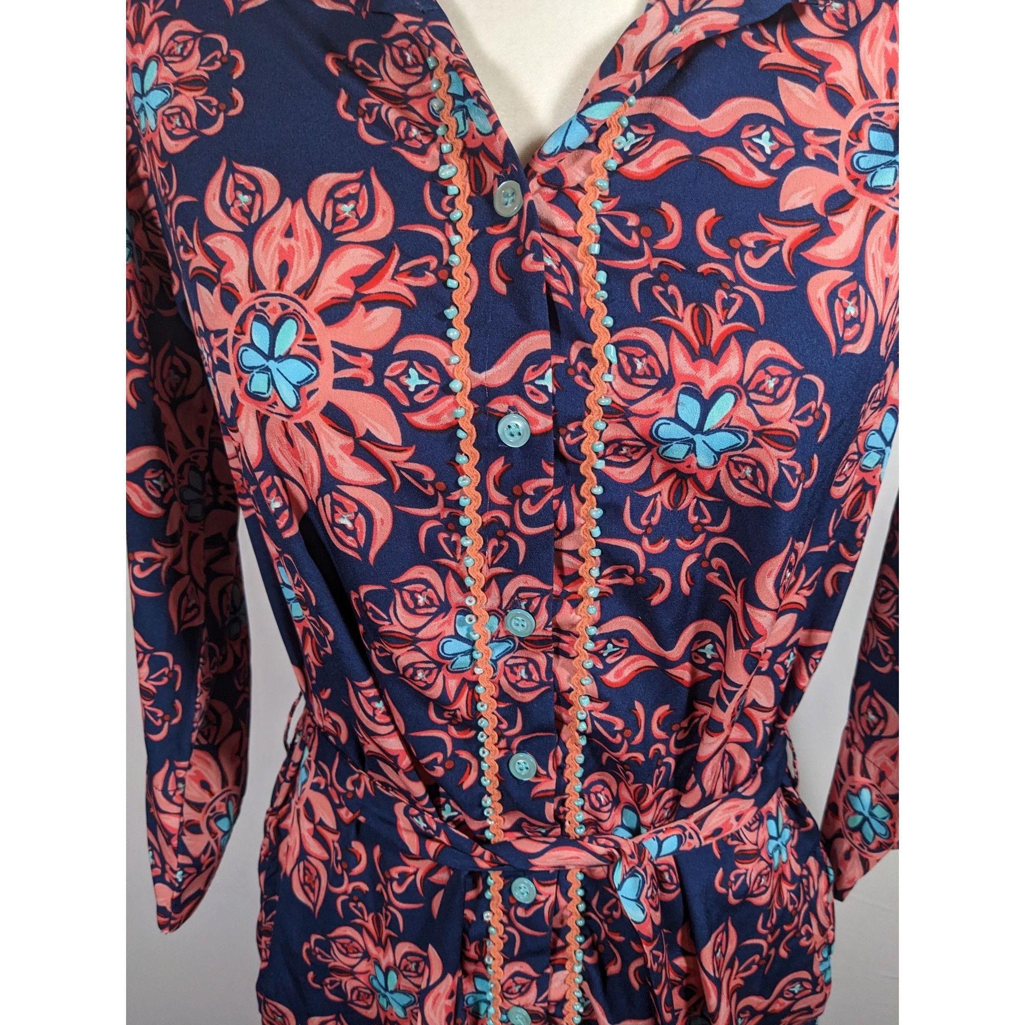 Other Modaposa Carlotta Belted Blue And Pink Floral Dress Size S / US 4 / IT 40 - 9 Thumbnail