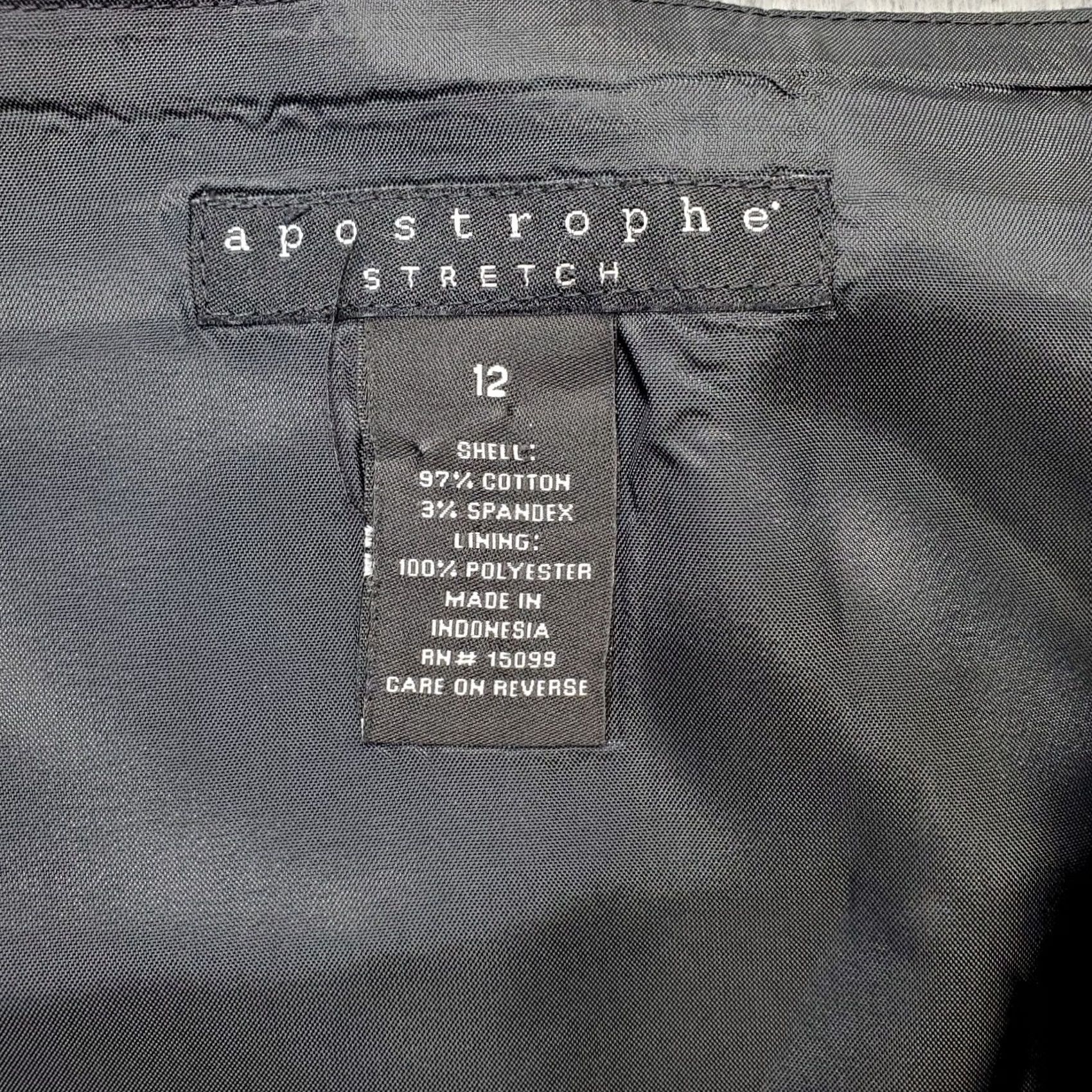 Vintage Apostrophe Women's Skirt: Straight & Pencil, Size 12, Black Cotton Stretch, Side Zip, 16.75" Waist, 23.25" Length, Pre-owned Size 34" / US 12 / IT 48 - 5 Thumbnail