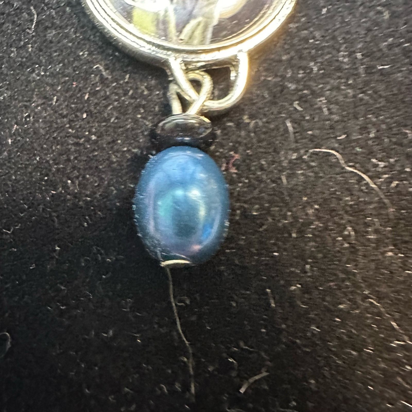 Vintage Cat Kitten Black Blue Hoop Earrings Silver Dangling Beads Size ONE SIZE - 4 Thumbnail
