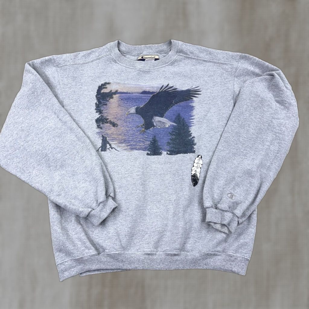 George VINTAGE George Sweatshirt Men Medium Gray Crewneck Fleece Graphic Print Bald Eagle Nature 90s Size US M / EU 48-50 / 2 - 1 Thumbnail