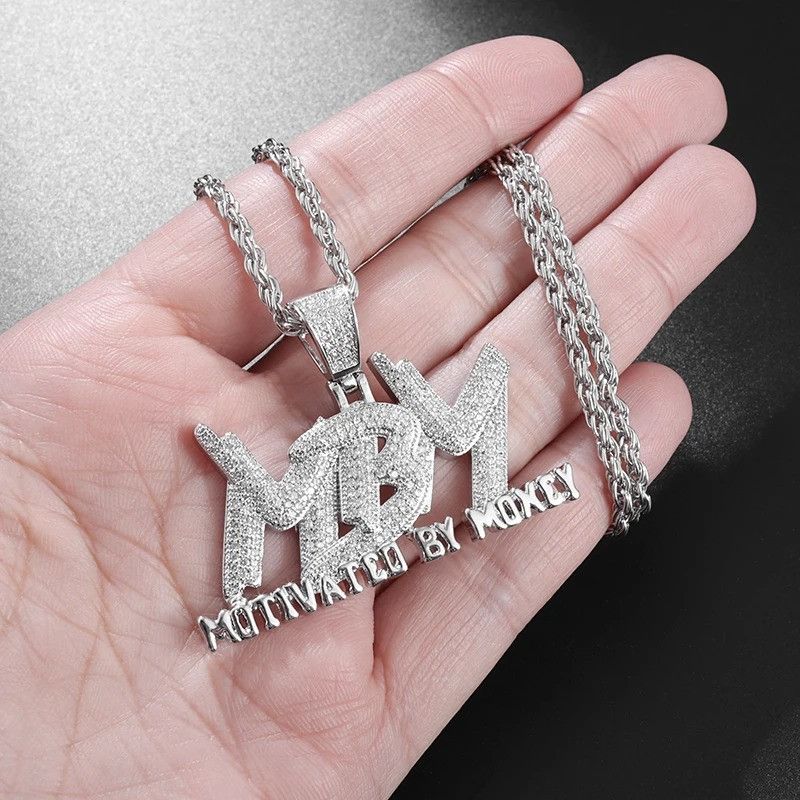 Vintage Hip Hop Zircon Letter Pendant Necklace Size ONE SIZE - 1 Thumbnail