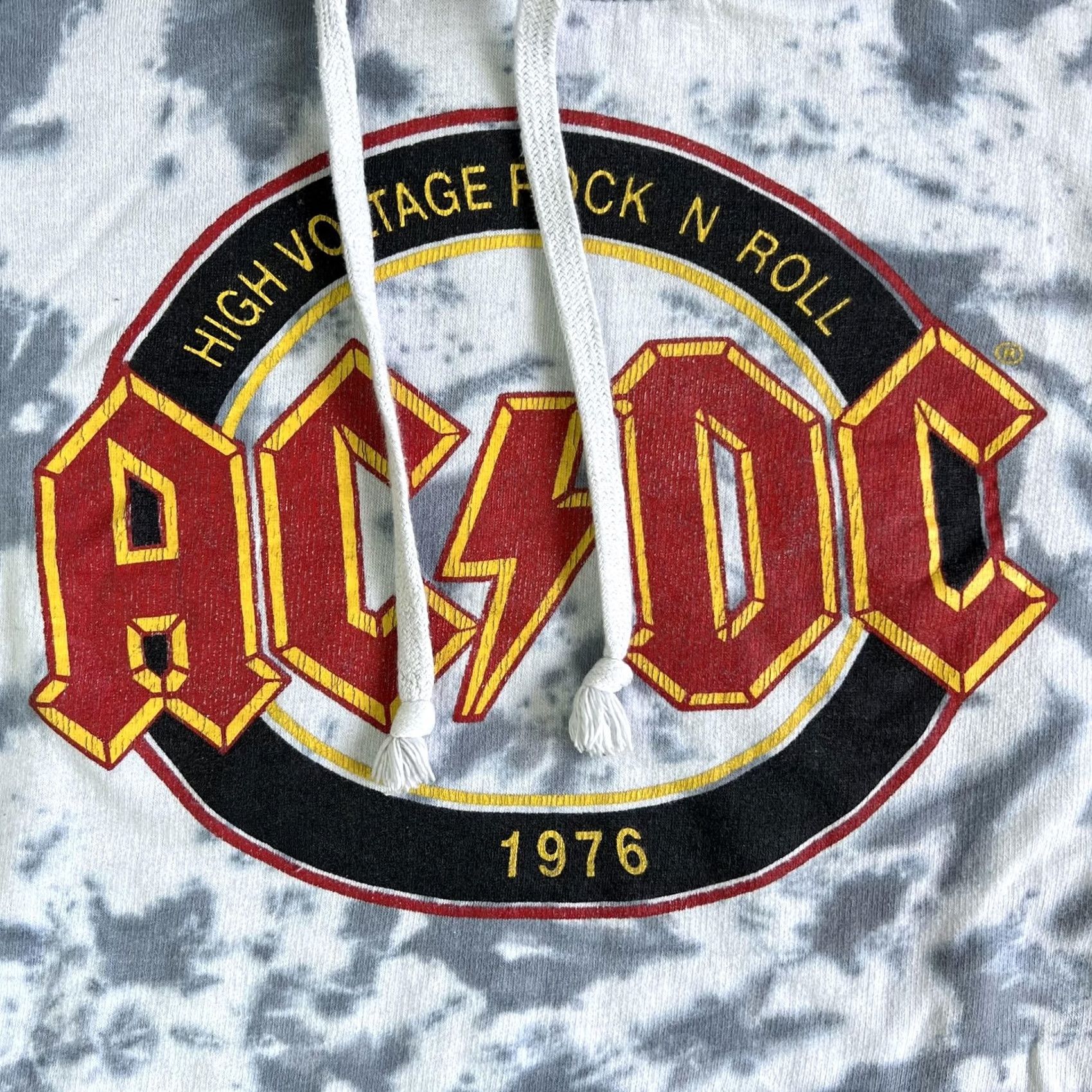 Vintage AC/DC Hoodie Womens Medium Gray Tie Dye Cropped Pullover Sweatshirt Fleece Size M / US 6-8 / IT 42-44 - 2 Thumbnail