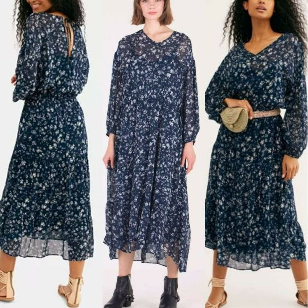 Free People New Free People Wallflower Blue Long Sleeve Midi Dress Size S / US 4 / IT 40 - 5 Thumbnail