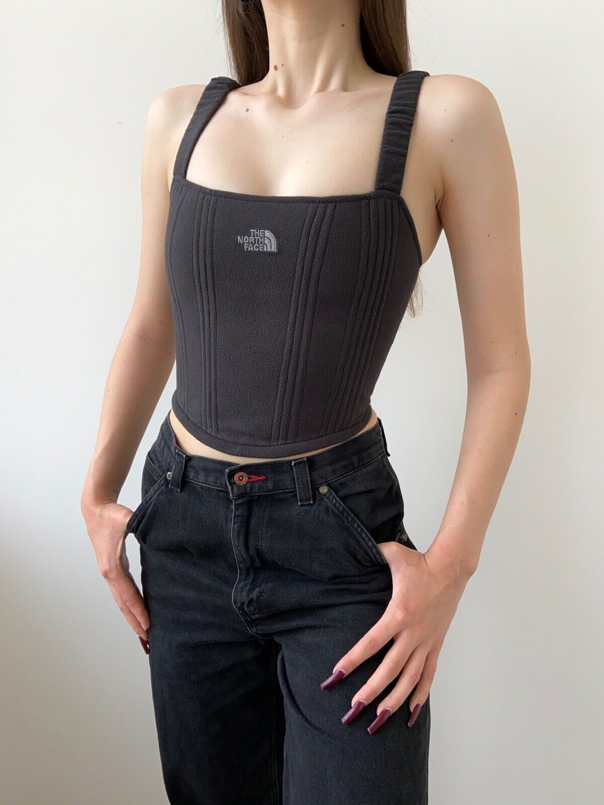 Handmade Handmade The North Face Black Fleece Women's Crop Top Corset Size S / US 4 / IT 40 - 2 Thumbnail