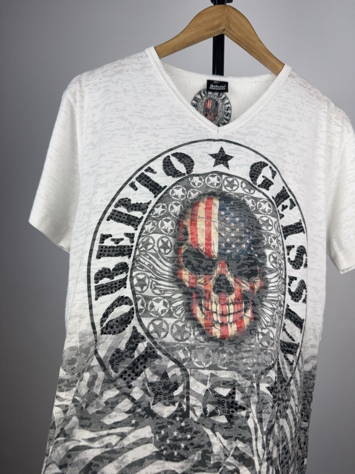Designer × Ed Hardy Roberto Geissini Skull Studded Graphic Tee – American Flag Size US L / EU 52-54 / 3 - 3 Thumbnail