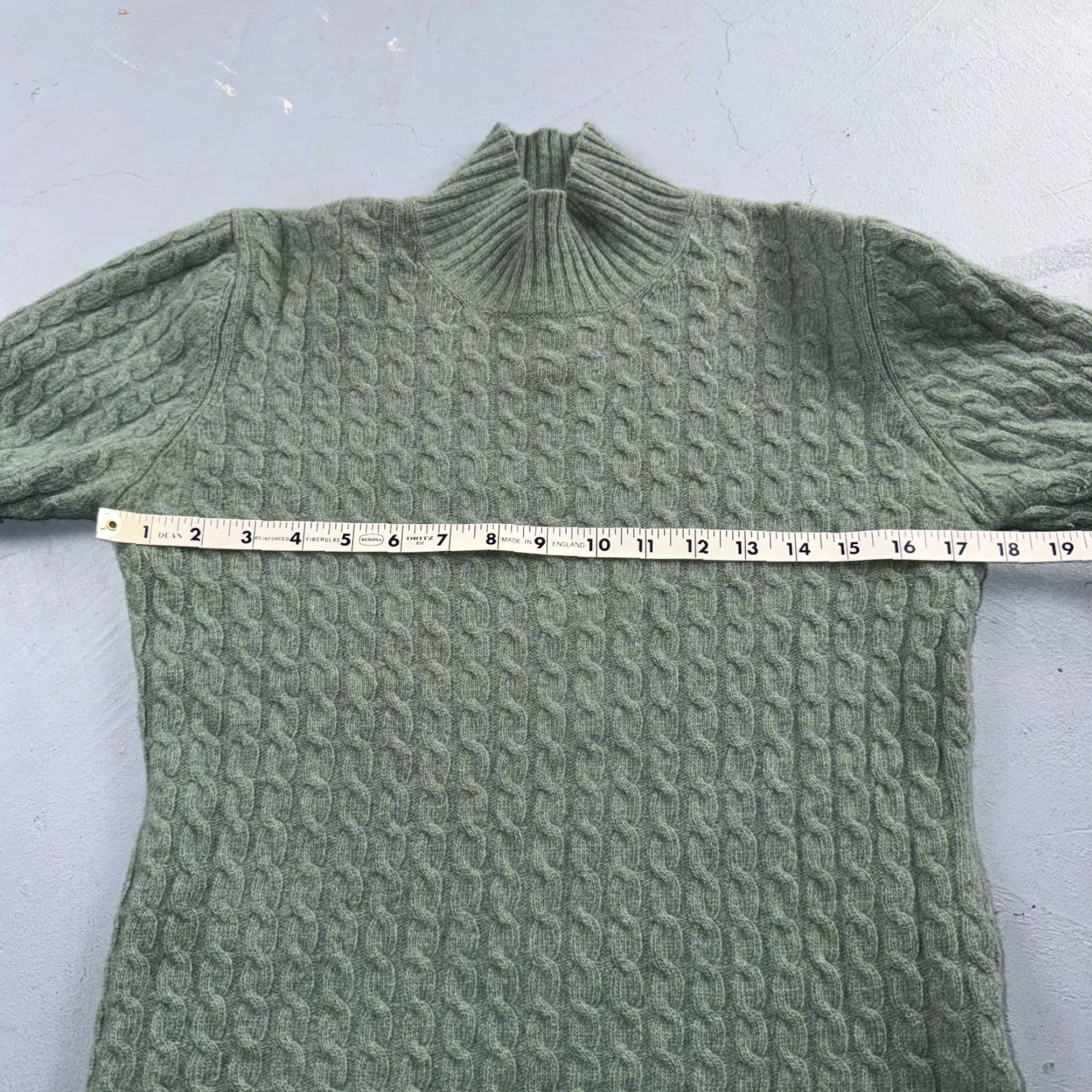 Ralph Lauren VINTAGE Lauren Ralph Lauren Womens M Peplum Green Cable Knit Sweater Wool Cashmere Angora Mock Neck Long Sleeve Pullover Regular Knit USA 90s Womens Size M / US 6-8 / IT 42-44 - 5 Thumbnail