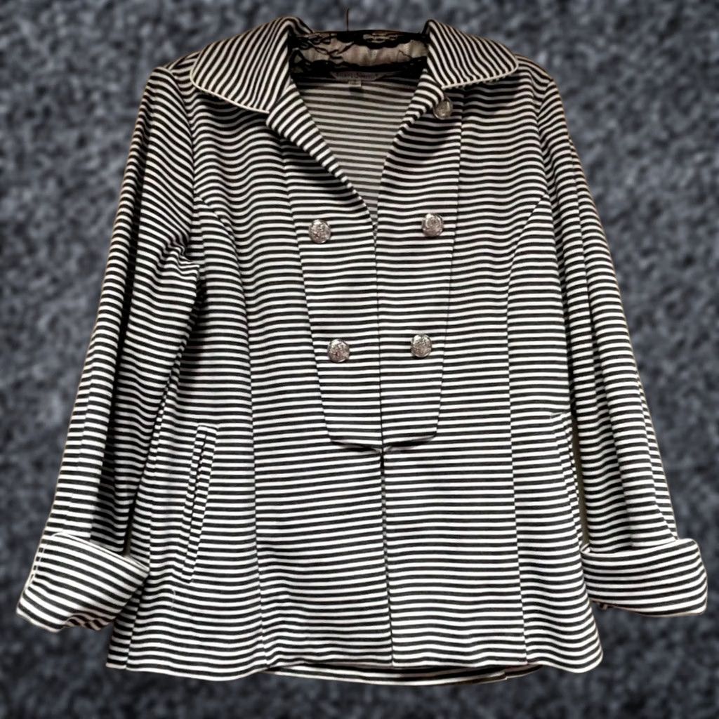 Vintage TravelSmith Womens Small Long Sleeve Knit Jacket Stripe Black White Size Small Size S / US 4 / IT 40 - 1 Thumbnail