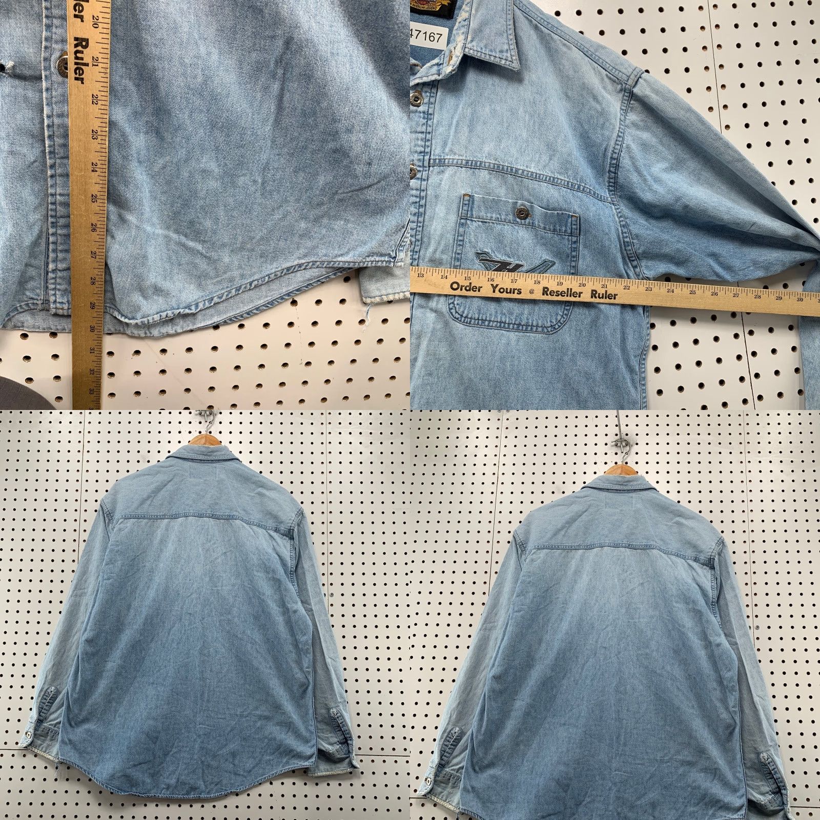 Harley Davidson VINTAGE Harley-Davidson Denim Button Shirt Mens Large Distressed Pocket Biker Size US L / EU 52-54 / 3 - 8 Thumbnail