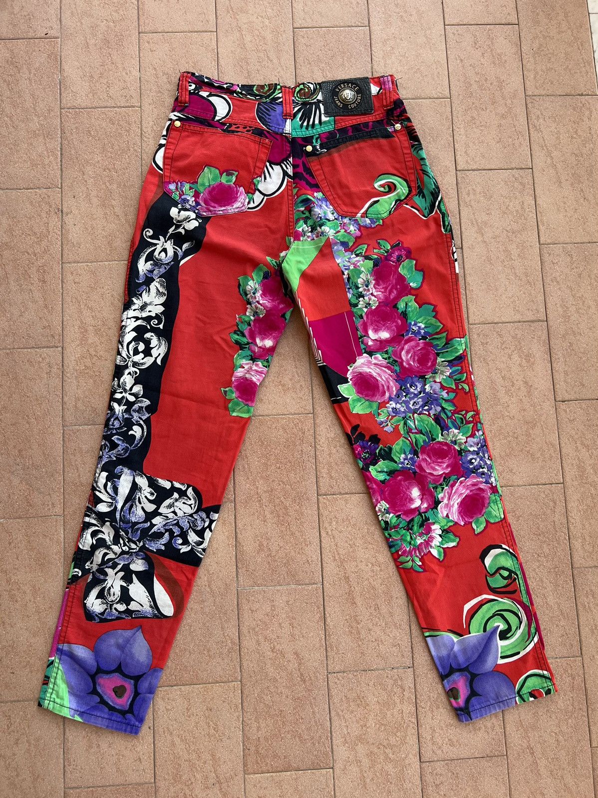 Versace × Vintage Versace Pants Trousers Blue Flower Floral Print 90s Cotton Size 34" / US 12 / IT 48 - 2 Thumbnail