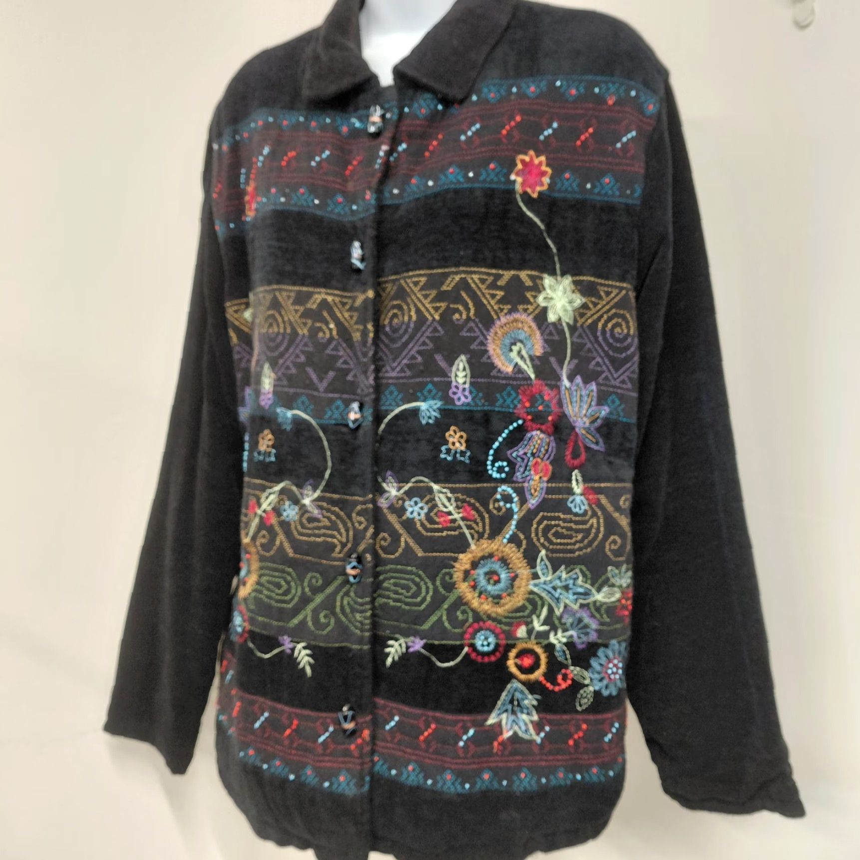 Vintage White Stag Floral Embroidered Jacket Women's L Black Beaded Tapestry 90s Bohemian Size L / US 10 / IT 46 - 2 Thumbnail