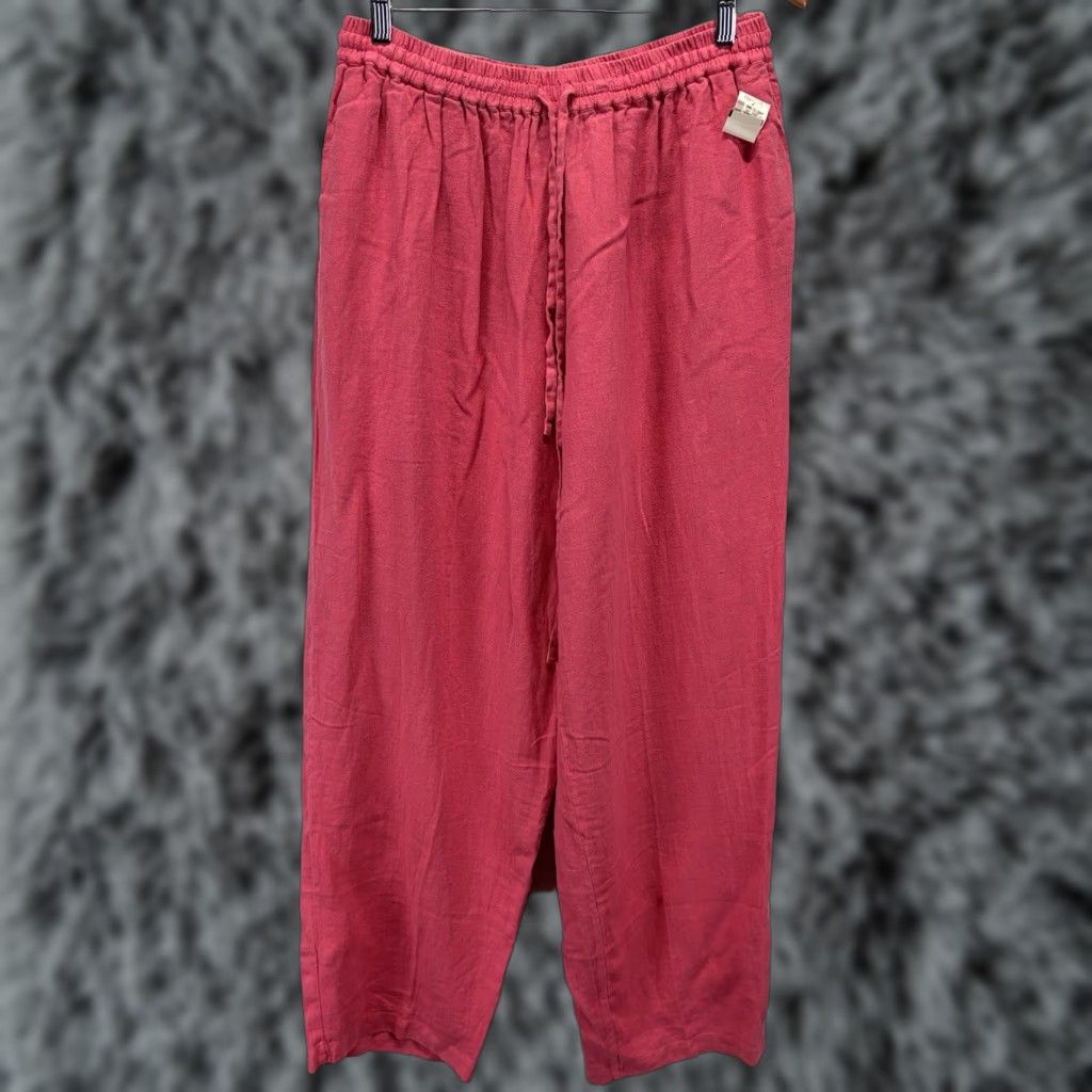 Vintage Kiko Woman Linen Pants 1X Pink Pull On Drawstring Beach Comfort Size 40" / US 18 - 1 Thumbnail