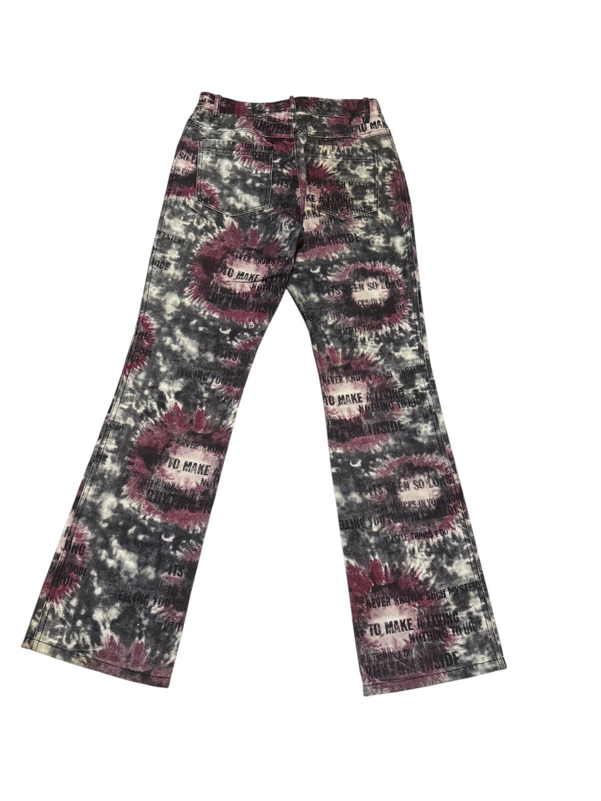 Jean Paul Gaultier Y2K 🔥 Algonquins Wording Punk Not Dead Tie Dye Flare Jeans Size US 28 / EU 44 - 2 Thumbnail