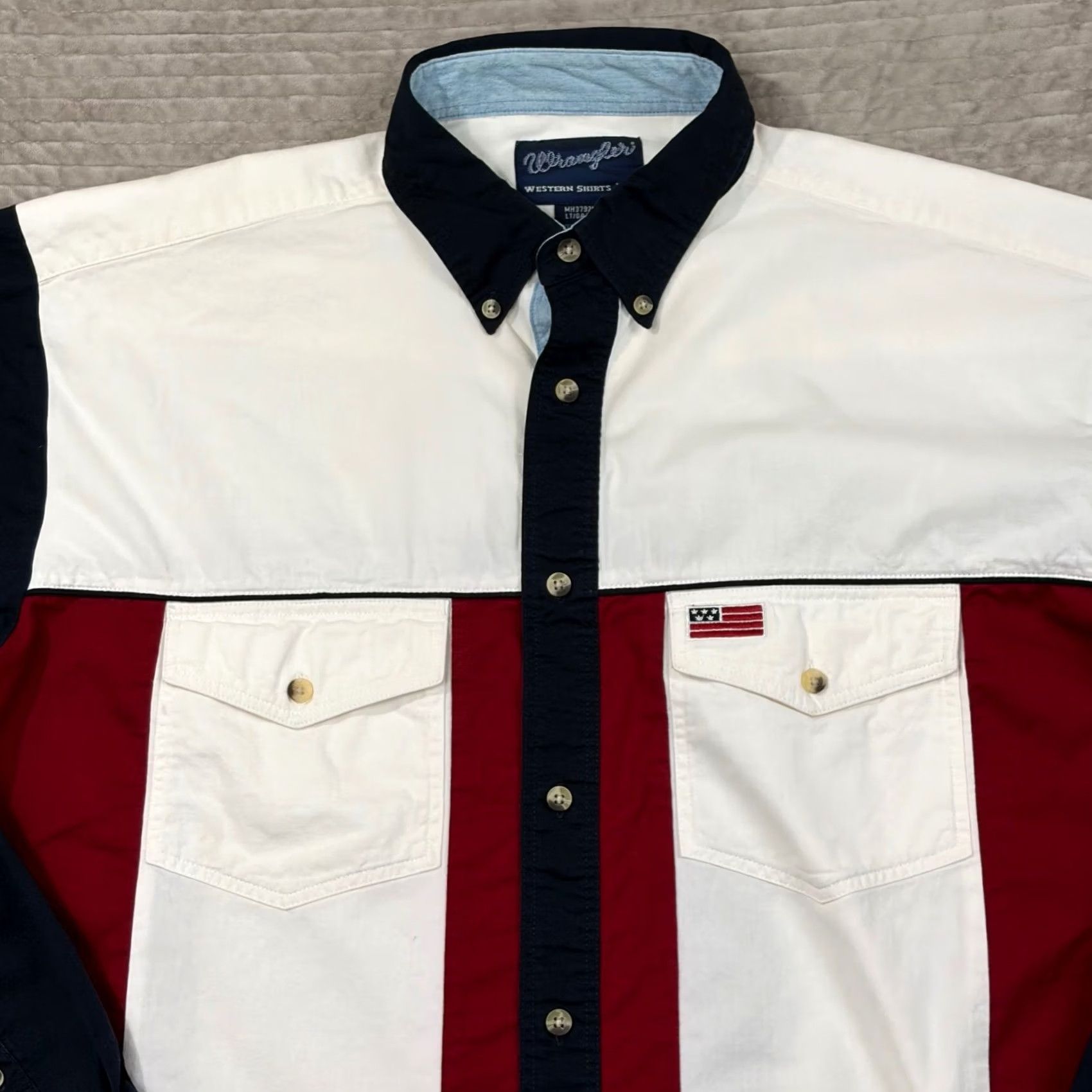 Wrangler Wrangler Western Shirt Mens Large Tall LT Red White Blue Colorblock Brushpopper Size US L / EU 52-54 / 3 - 2 Thumbnail