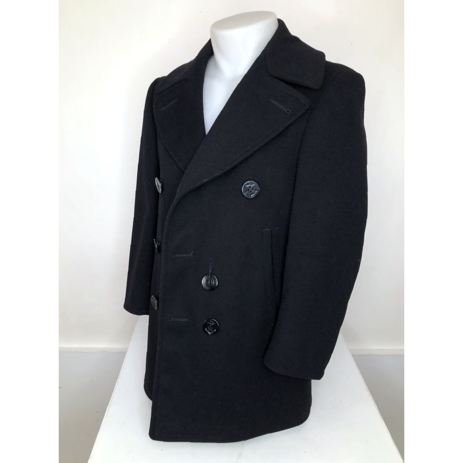 Vintage VINTAGE Naval Clothing Factory PeaCoat Jacket Wool Corduroy Mens 36 Navy Very Dark Blue Pockets, 1940s-50s Style Size US XXS / EU 40 - 2 Thumbnail