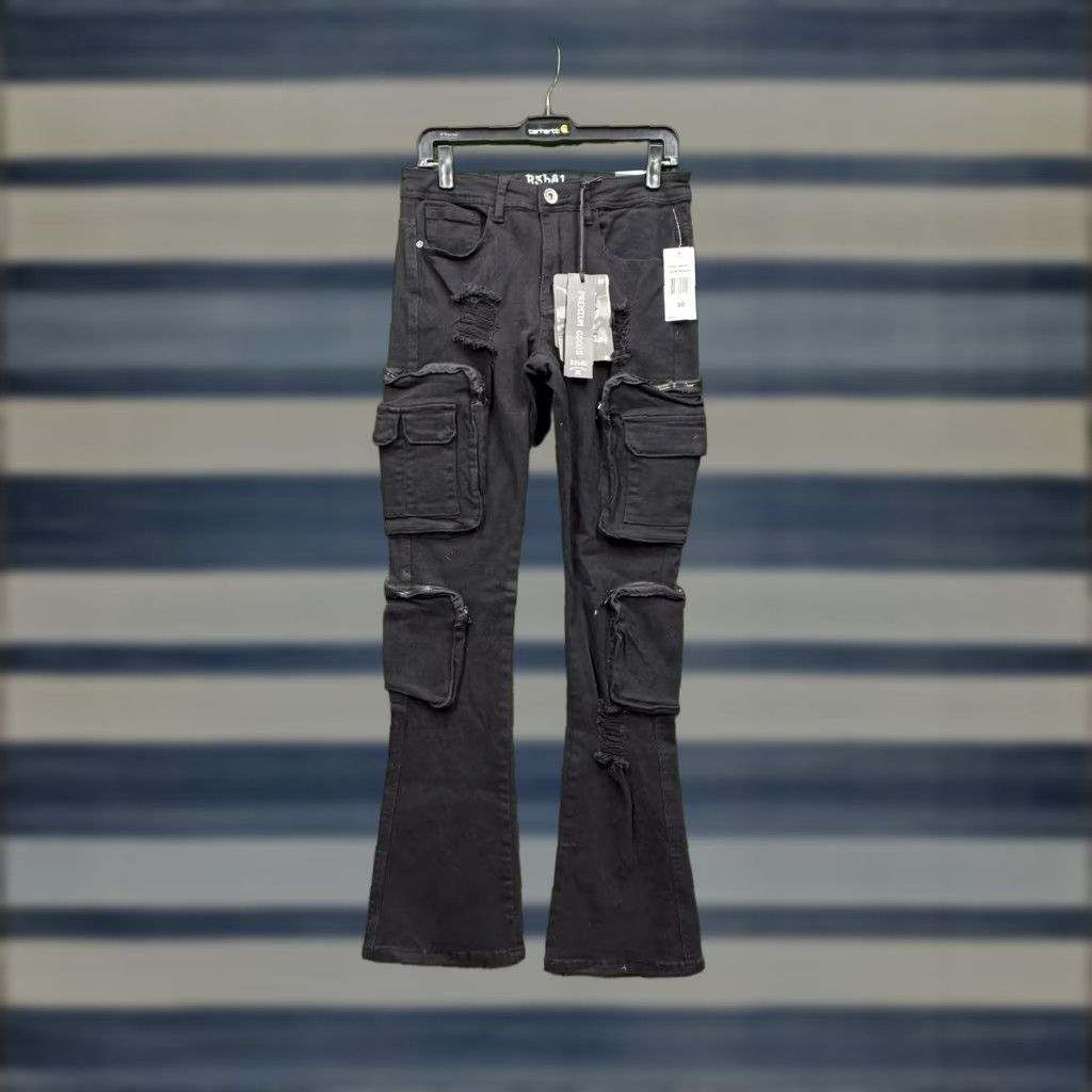 Rebel Vengeance Frayed Stacked Flare Jeans Men's 30x33 3D Alternative Rapper